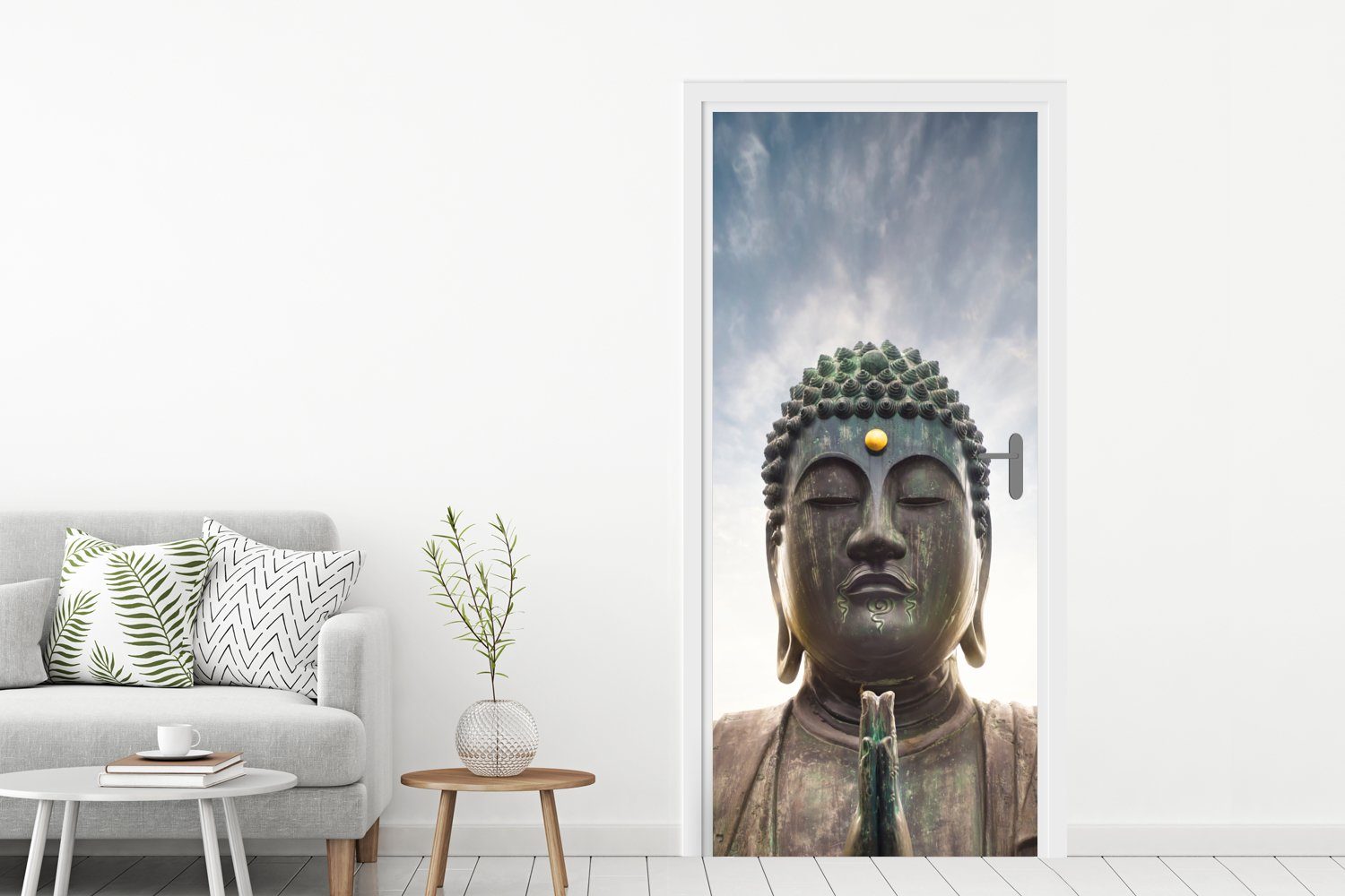 MuchoWow Türtapete Buddha-Kopf - Buddha Fototapete 75x205 Matt, Luft cm (1 - - Spirituell Tür, - bedruckt, für Meditation, St), Türaufkleber
