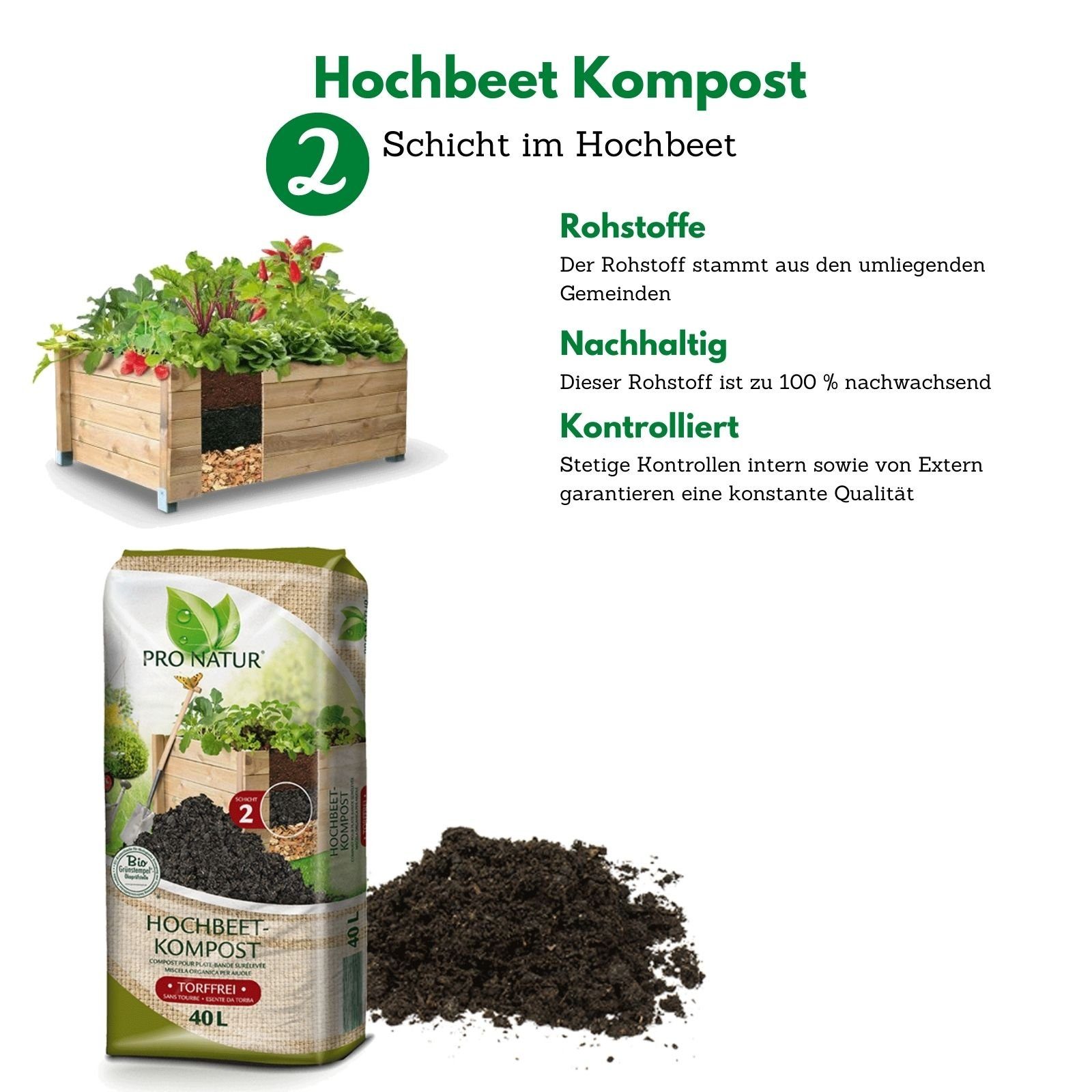 Pro Natur Blumenerde »Hochbeet Kompost 40,0 l« Absolut torffrei und ohne  chemische Zusätze, (1-St)