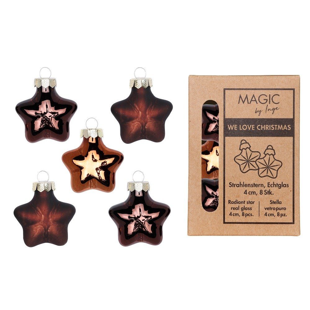 MAGIC by Inge Christbaumschmuck, Christbaumschmuck Sterne 4cm Glas 8 Stück - Cognac Diamond