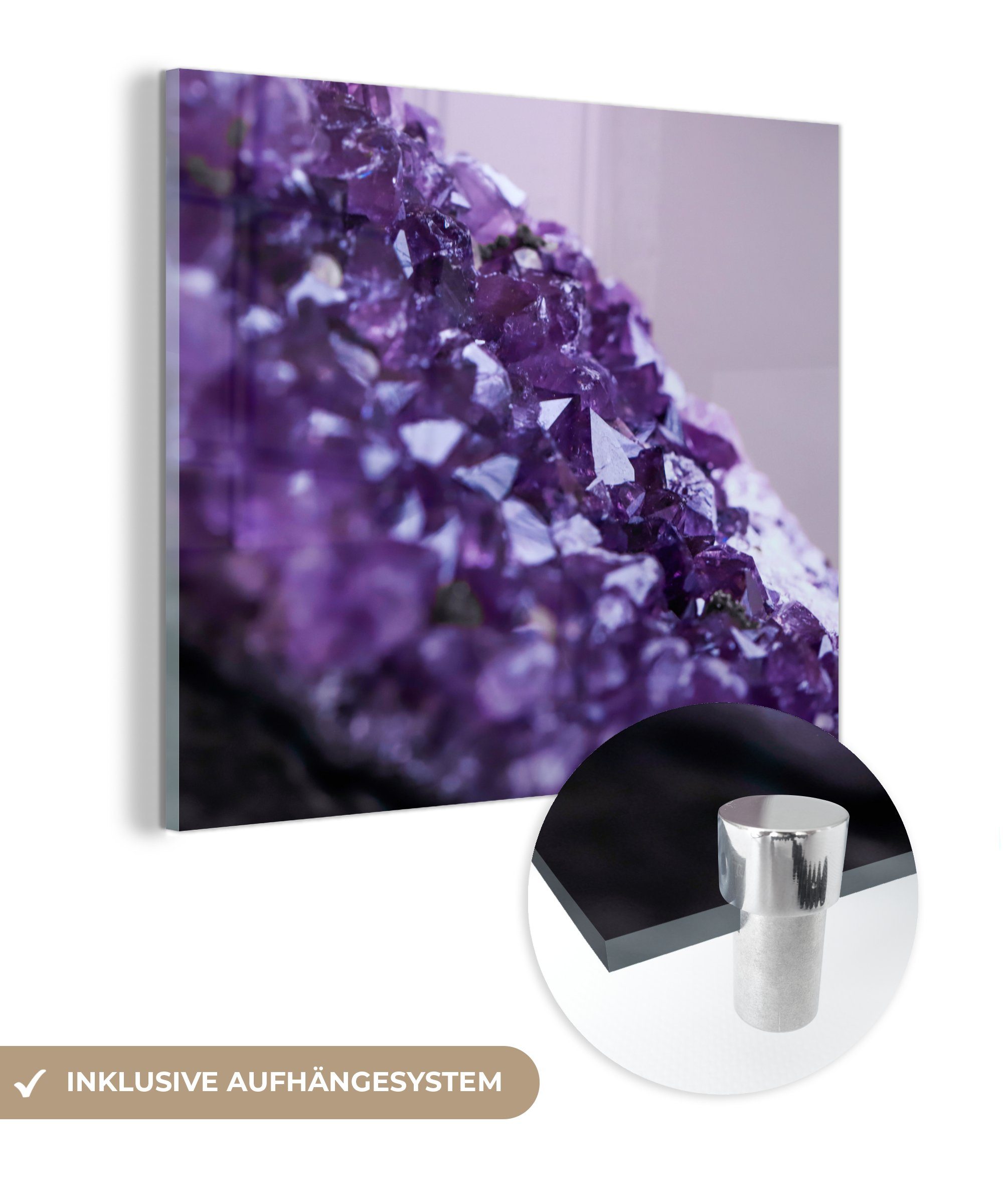 MuchoWow Acrylglasbild Nahaufnahme eines violetten Amethysten, (1 St), Glasbilder - Bilder auf Glas Wandbild - Foto auf Glas - Wanddekoration