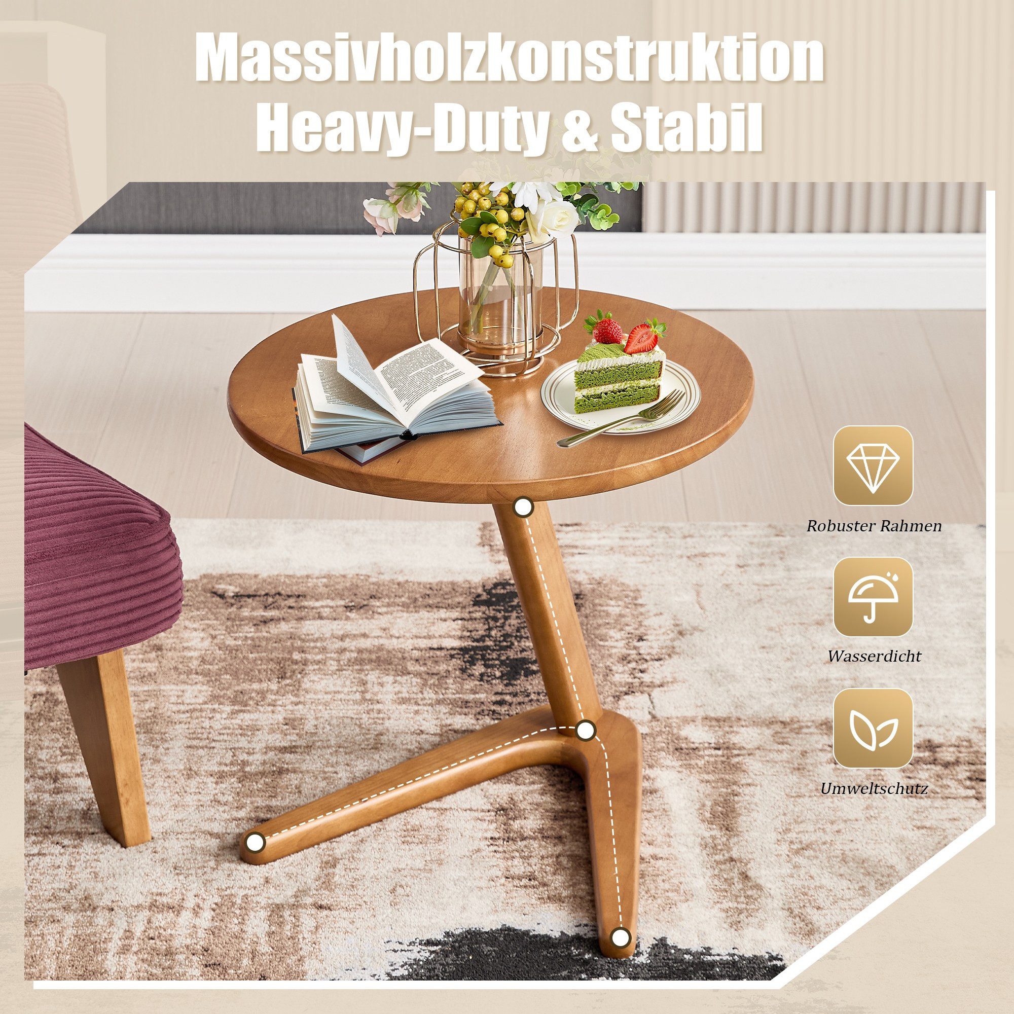 BlingBin Beistelltisch Holz Kaffeetisch Couchtisch Nachttisch Rund Klein Mo günstig online kaufen