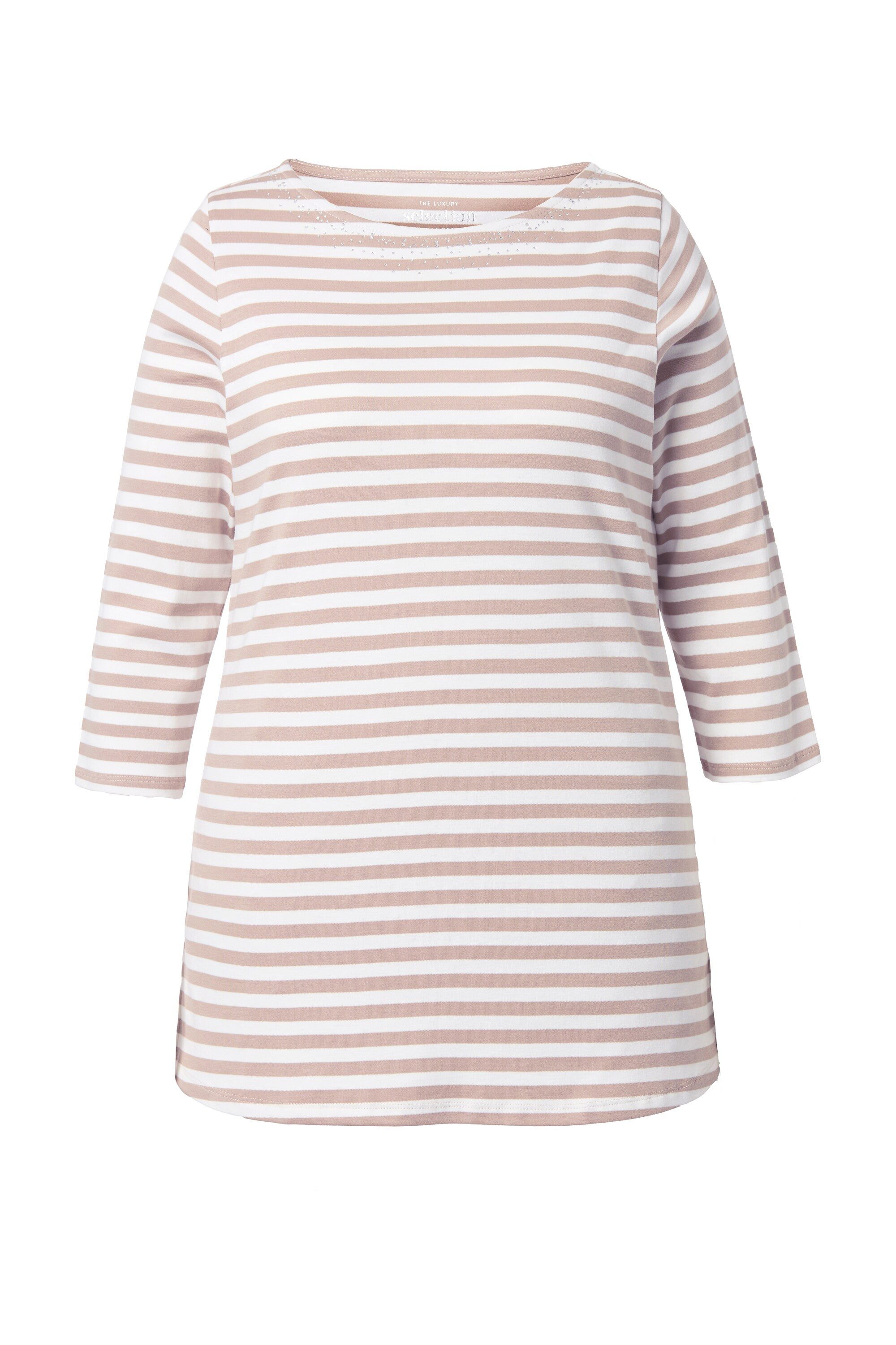 Ulla Popken T-Shirt Ringelshirt Rundhals-Ausschnitt 3/4-Arm günstig online kaufen