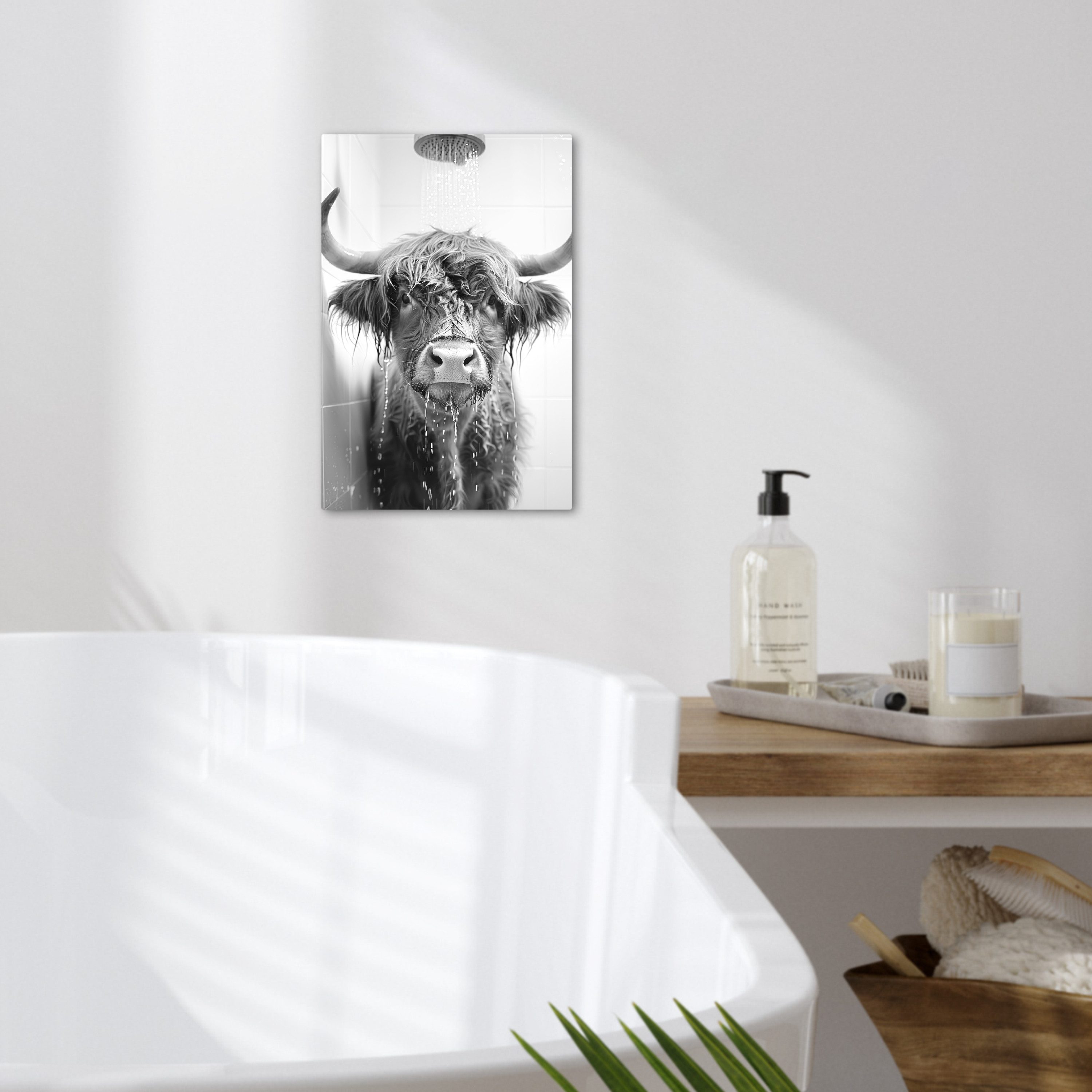 OneMillionCanvasses® Leinwandbild Schottischer Highlander - Tier - Dusche - Humor, Fotodruck (1 St), Badezimmer Deko, Bilder WC, Toilette Wanddeko 20x30 cm – Bild 2 von 5