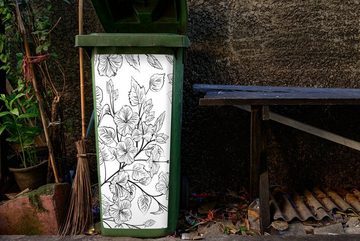 MuchoWow Wandsticker Eine schwarz-weiße Illustration eines Blumenmusters (1 St), Mülleimer-aufkleber, Mülltonne, Sticker, Container, Abfalbehälter