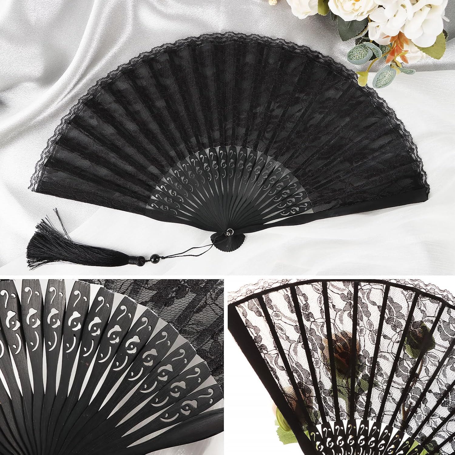 FELIXLEO Handfächer Lace Fan with Tassel Vintage Fan Lace Folding Fan Hand Fan, (1-tlg)
