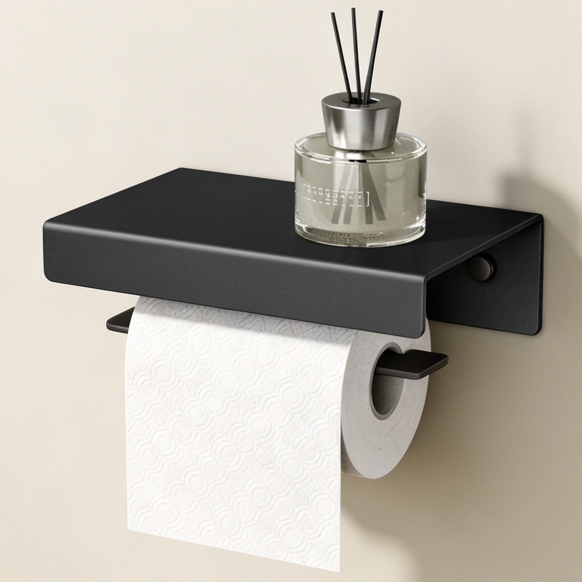 doporro Toilettenpapierhalter Klopapierhalter aus Aluminium mit Ablage L-förmigen Haken Lino-05, pulverbeschichtet, aus Aluminiumlegierung