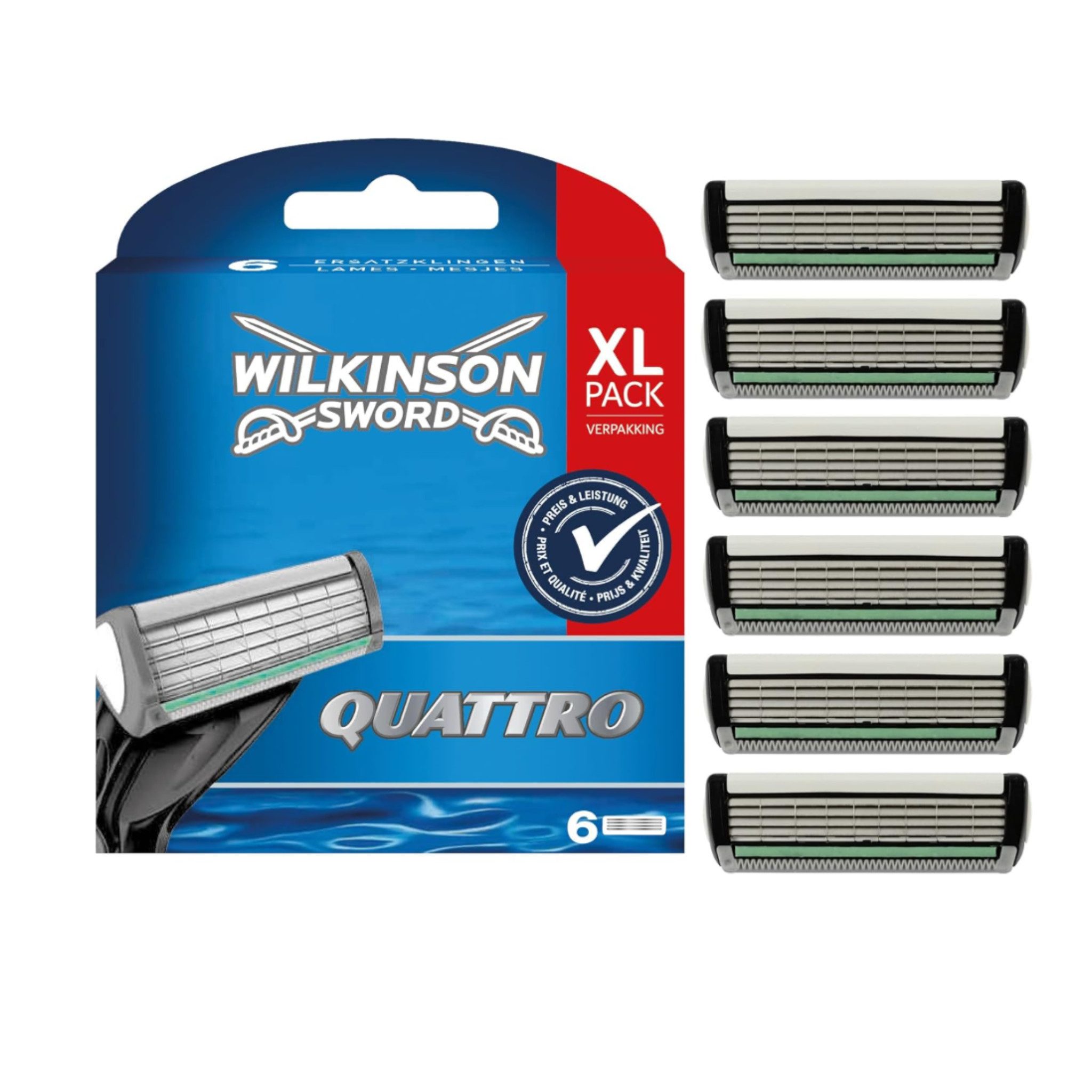 Wilkinson Rasierklingen Quattro Rasierklingen, 6er-Pack, 6-tlg., 6 Ersatzklingen, 4-fach-Klinge, Aloe-Vera-Gleitstreifen, 6er-Pack