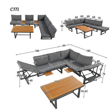 Flieks Gartenlounge-Set, (3-tlg), Multi-kombinierbar Gartenmöbel mit 3-Sitzer Sofas*2 + Tisch*1