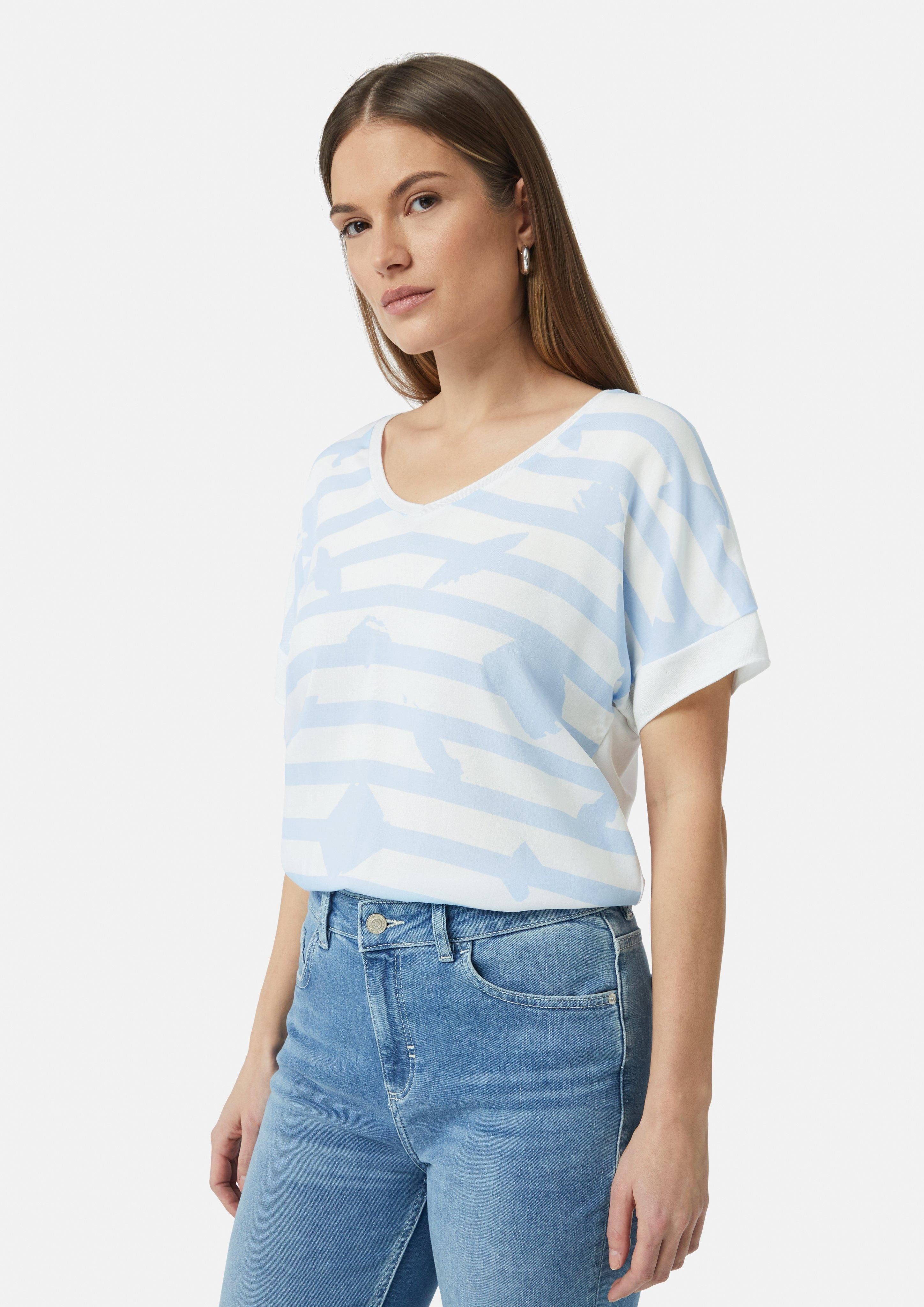Kurzarmshirt Relaxed-Fit-Shirt im Fabricmix mit Fledermausärmeln