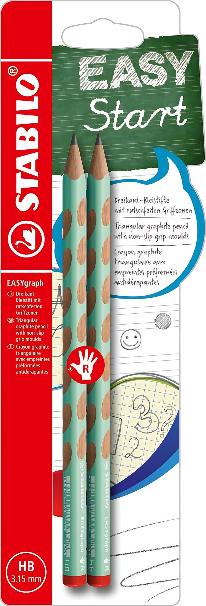 STABILO Bleistift STABILO EASYgraph Pastel R HB 2er Blister pastellgrün