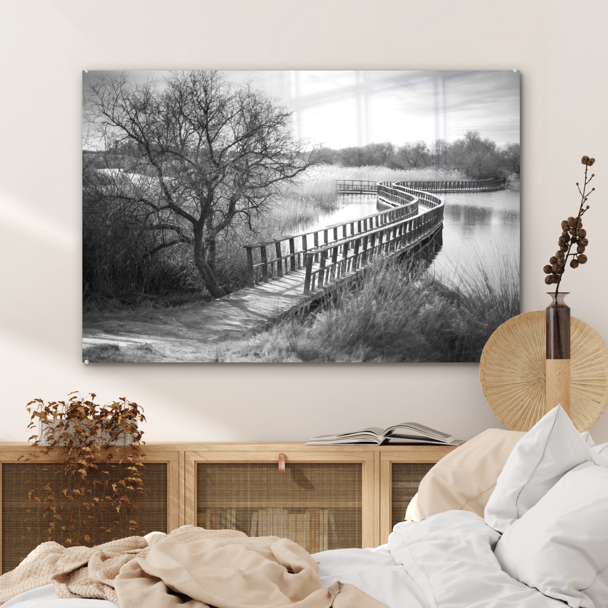 Daimiel Brücke karge (1 St), MuchoWow Nationalparks Wohnzimmer Acrylglasbilder -, & des die Tablas de Landschaft über Schlafzimmer Acrylglasbild