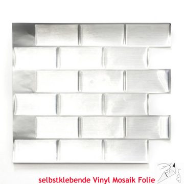 Mosani Fliesenaufkleber 4 Stück selbstklebende Metro Vinyl Fliesen Dekor Klebefolie (Set, 4-teilig), Spritzwasserbereich geeignet, Küchenrückwand Spritzschutz