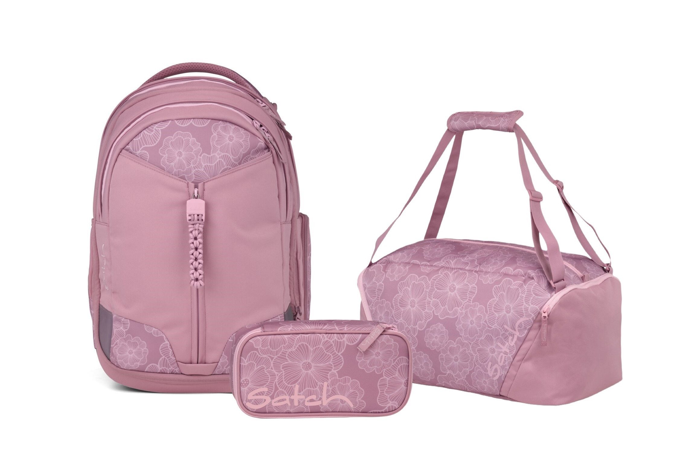 Satch Schulranzen Schulrucksack-Set MATCH Magnolia Dream 3-teilig (3-teilig), Schulranzen, ergonomisch, 30 + 5 Liter, 4 Fächer