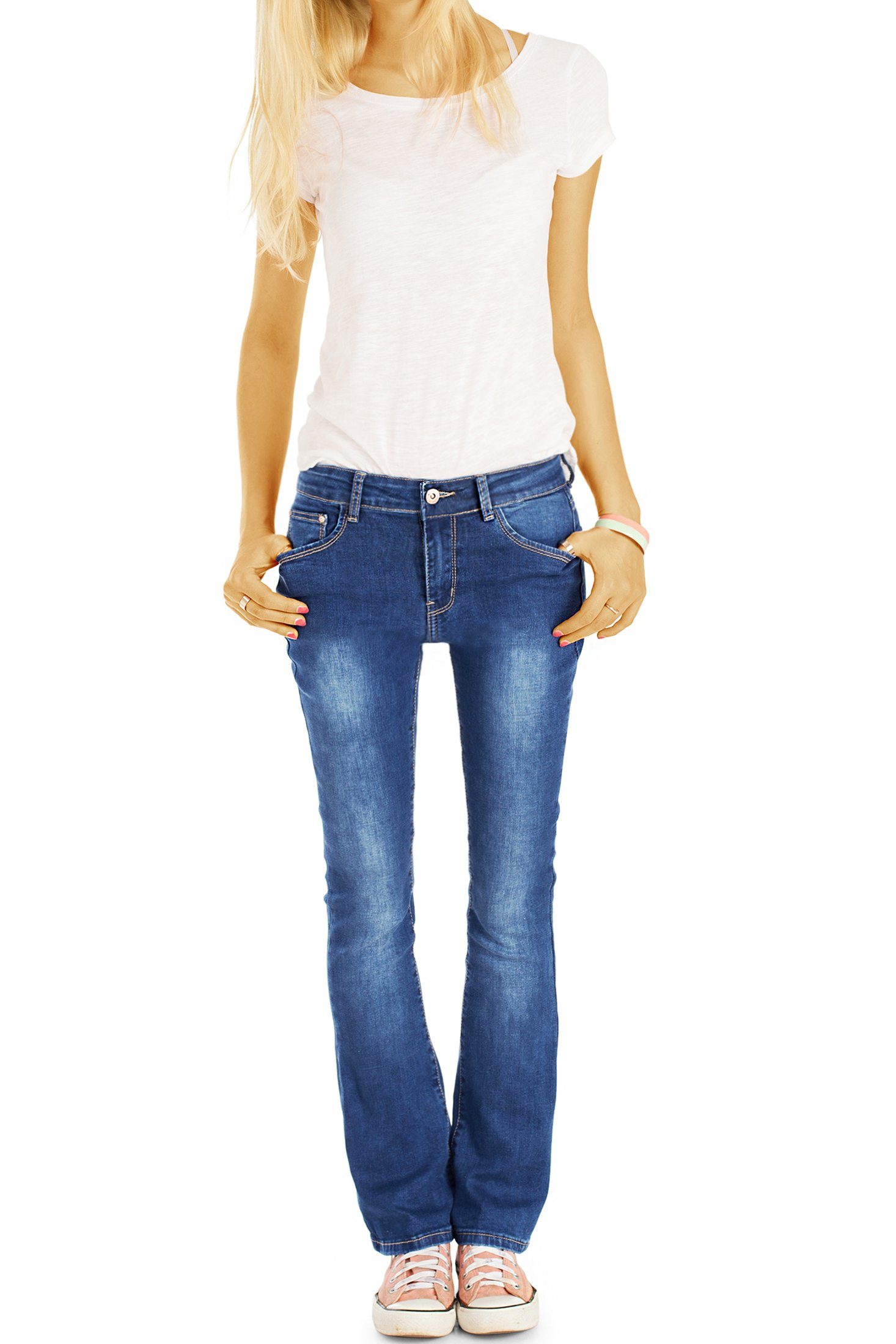 styled Schlag Bootcut j73i be - Hosen Damen - Stretch-Anteil ausgestelltes Bein 5-Pocket-Style, - Bootcut-Jeans Jeans mit Jeans