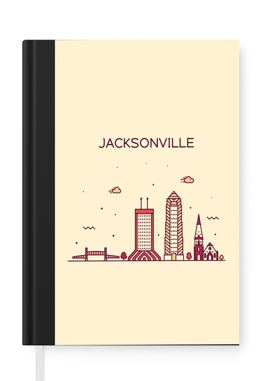 MuchoWow Notizbuch Skyline - Jacksonville - Vereinigte Staaten, Journal, Merkzettel, Tagebuch, Notizheft, A5, 98 Seiten, Haushaltsbuch