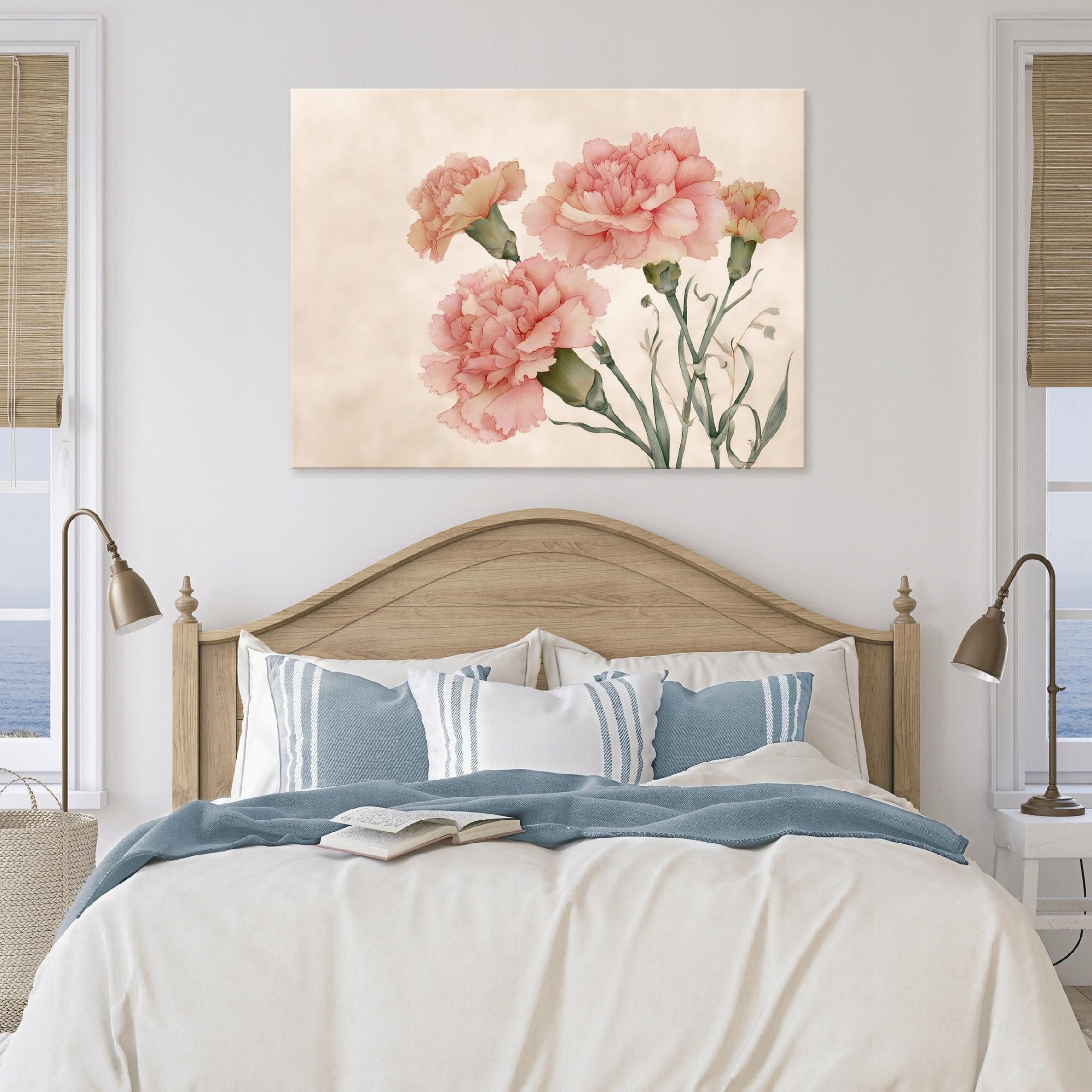 Wallarena Leinwandbild Blumen Nelken - Rosa - Modern - Wohnzimmer, Blumen, 40x30x2cm