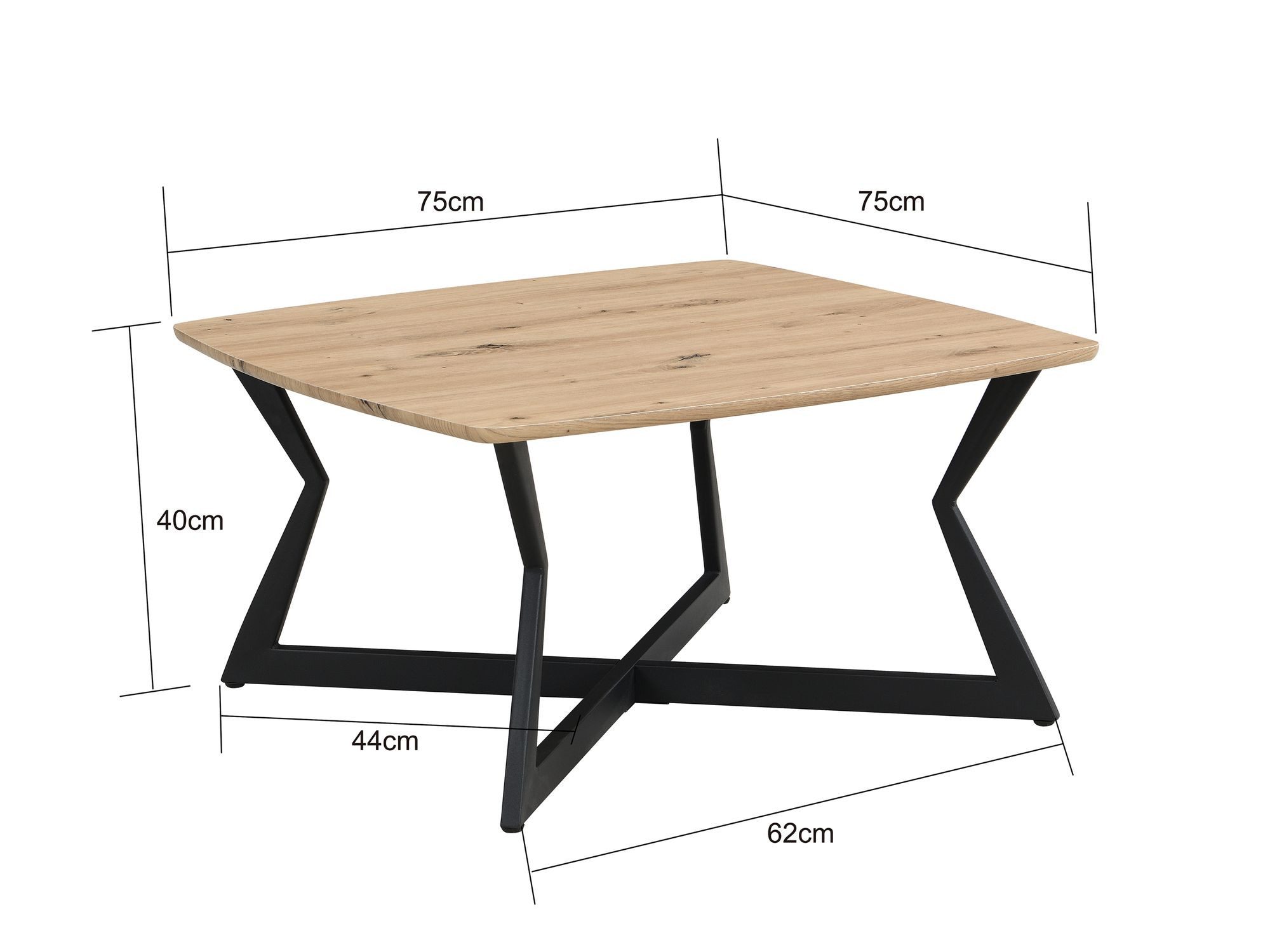 FineBuy Couchtisch Quadratisch 75x75cm Eiche Optik Schwarz - Design Sofatisch - Wohnzimmertisch Loungetisch Modern - Beistelltisch Kaffeetisch Industrial – Bild 3 von 5