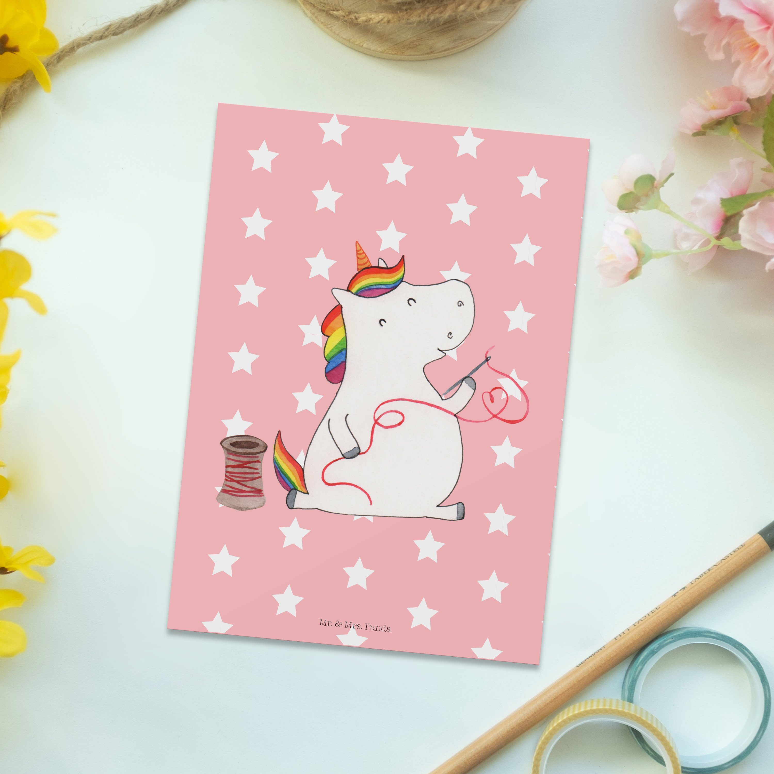 - Näherin Unicorn, A Rot Einhorn Einladungskarte, Panda Mrs. Postkarte Pastell - Geschenk, & Mr.
