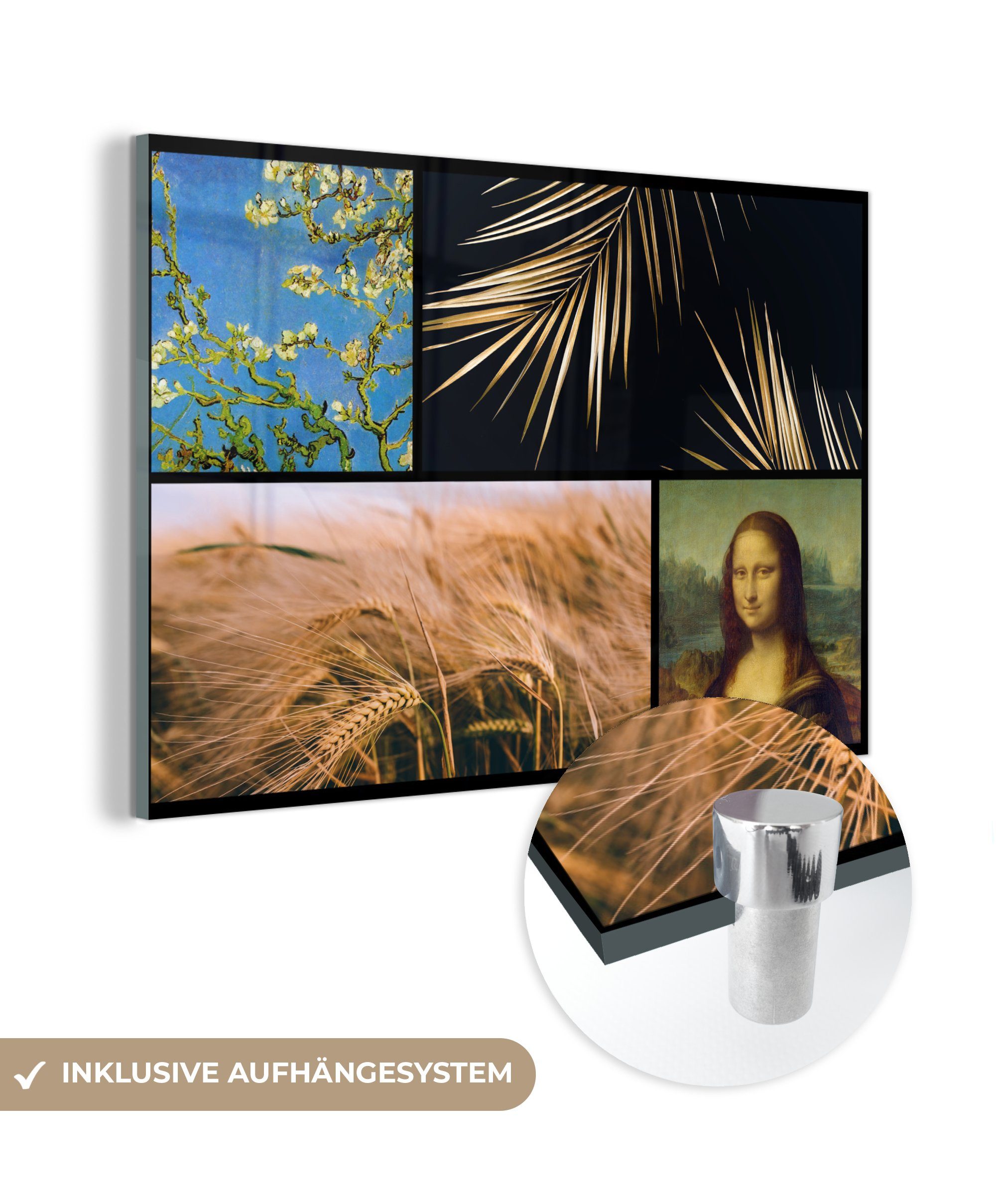 MuchoWow Acrylglasbild Collage - Alte Meister - Maserung, (1 St), Acrylglasbilder Wohnzimmer & Schlafzimmer