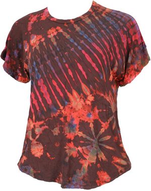 Guru-Shop T-Shirt Batik T-Shirt, Tie Dye Blusentop - rot/braun Festival, Ethno Style, Hippie, alternative Bekleidung