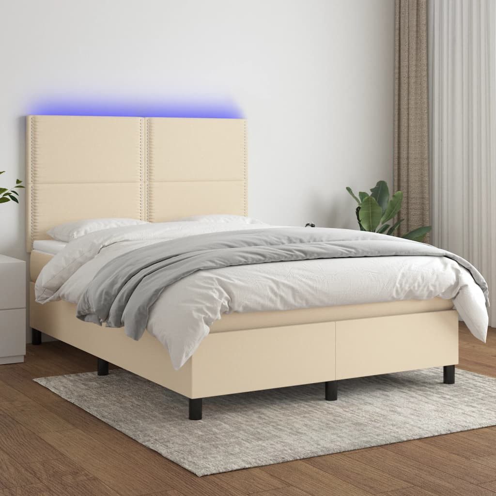 vidaXL Boxspringbett Boxspringbett mit Matratze LED Creme 140x200 cm Stoff günstig online kaufen