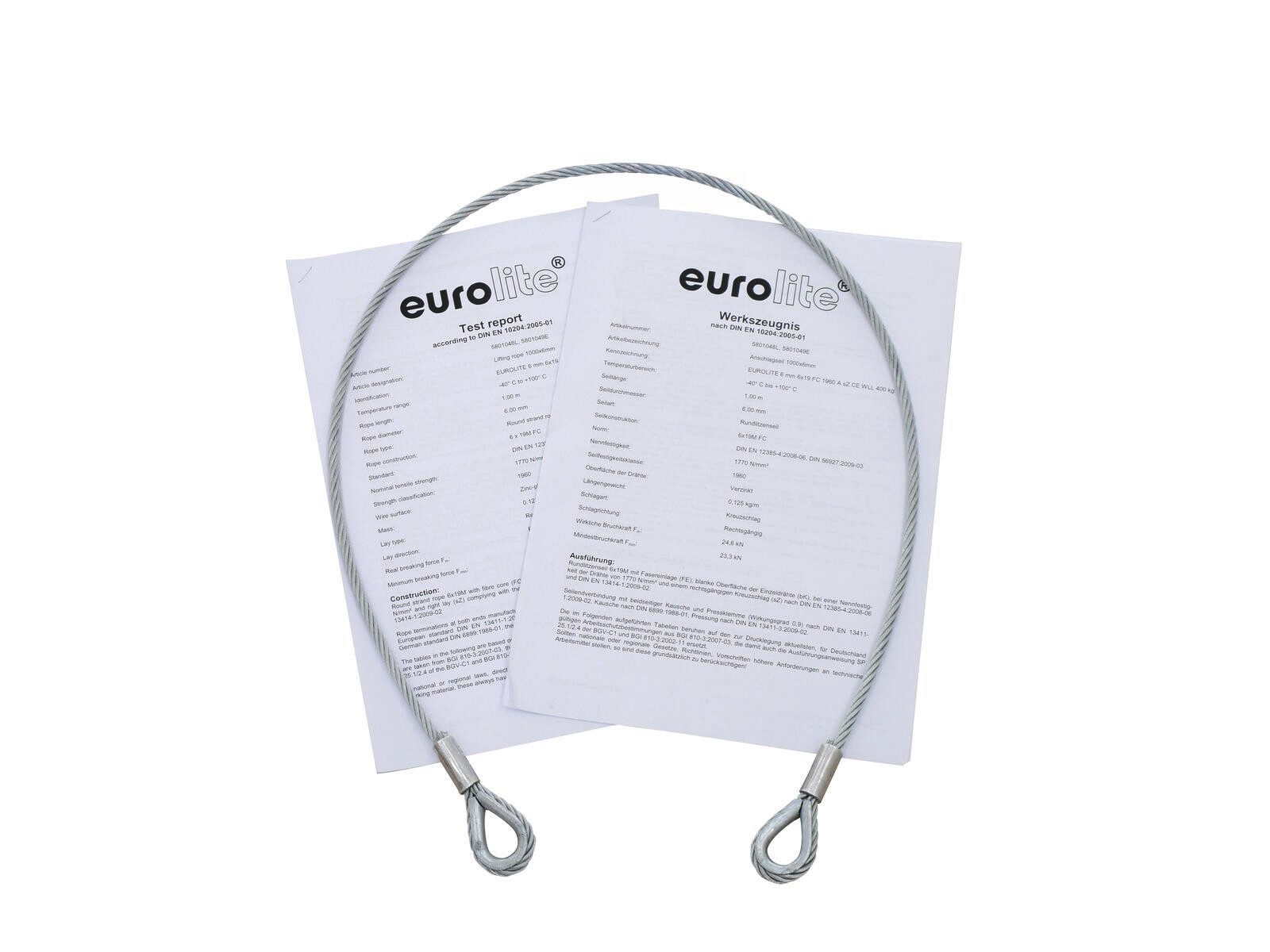 Thumbnail - EUROLITE EUROLITE Stahlseil 1000x6mm silber mit Kausche Drahtseil
