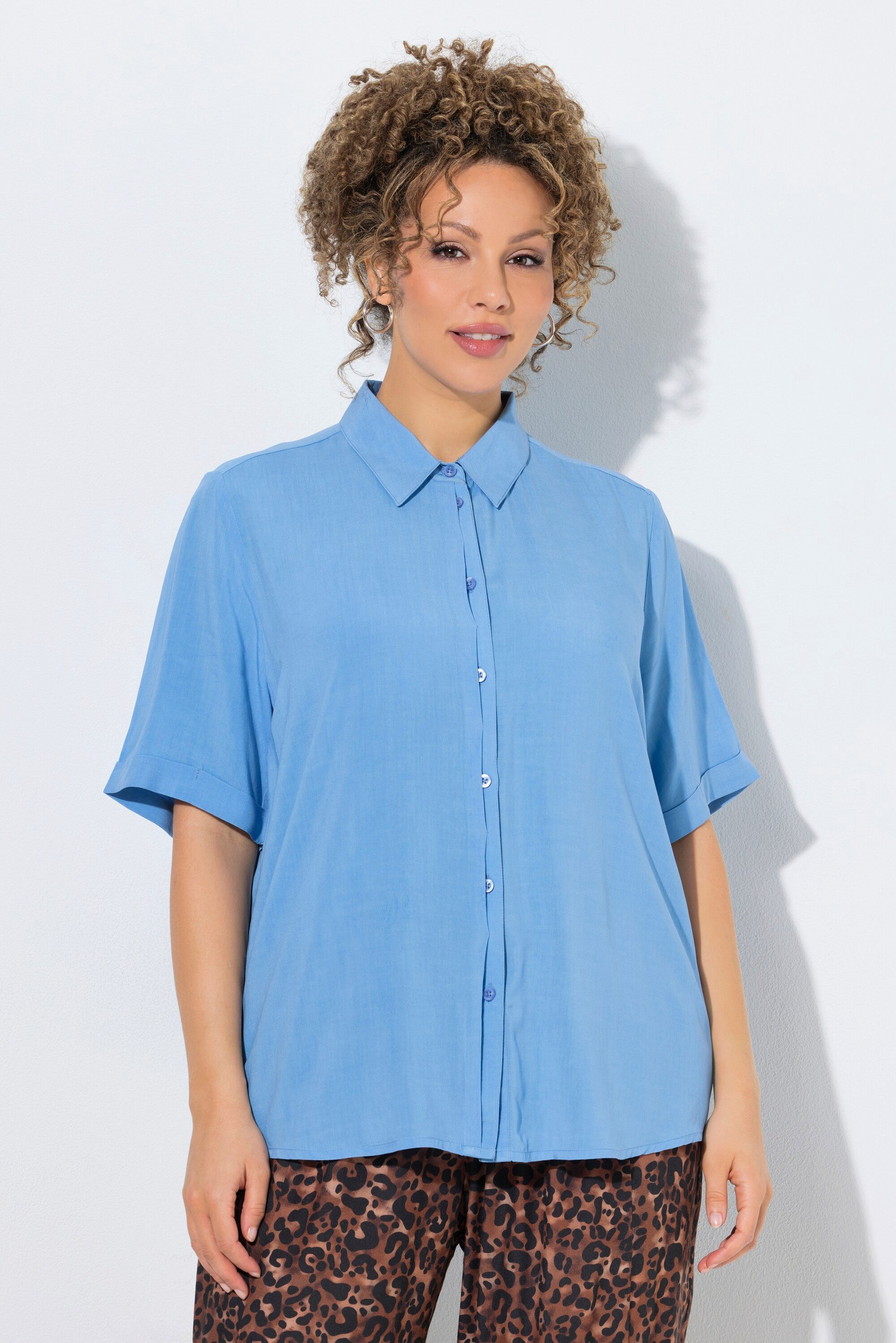 Ulla Popken Hemdbluse Bluse A-Linie Hemdkragen Halbarm