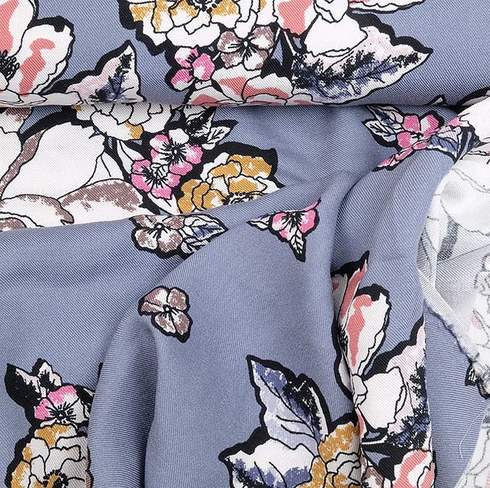 larissastoffe Stoff Viskose Stoff Viskose Meterware Blumen grau, Meterware, 50 cm x 140 cm