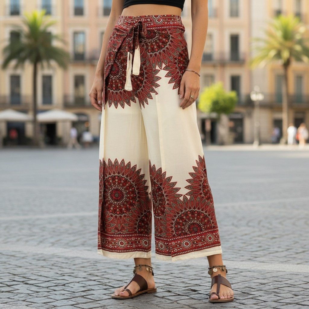 Guru-Shop Relaxhose Palazzohose, langer Boho Hosenrock, Wickelhose,.. alternative Bekleidung