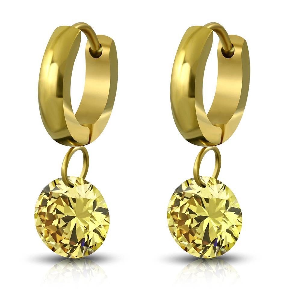 BUNGSA Ohrring-Set Creolen mit Kristallanhänger Gold aus Edelstahl Damen (1 Paar (2 Stück), 2-tlg), Ohrschmuck Ohrringe