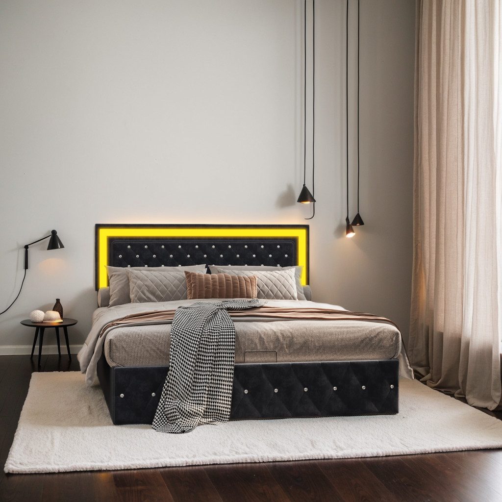 PXloue Polsterbett Stauraumbett mit Lattenrost (Inklusive höhenverstellbare günstig online kaufen