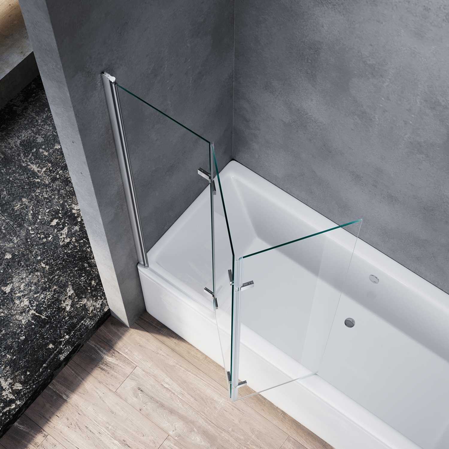SONNI Badewannenaufsatz Badewanne Faltwand 3-teilig ESG NANO Glas Duschabtrennung