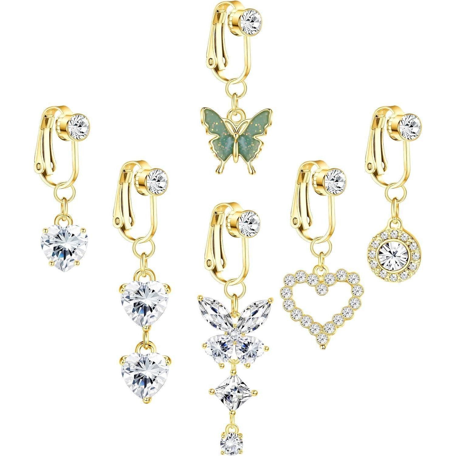 LOLIAS Bauchnabelpiercing-Set 6 Stück Clip On Bauchnabel Piercing Chirurgenstahl Fake Belly Piercing