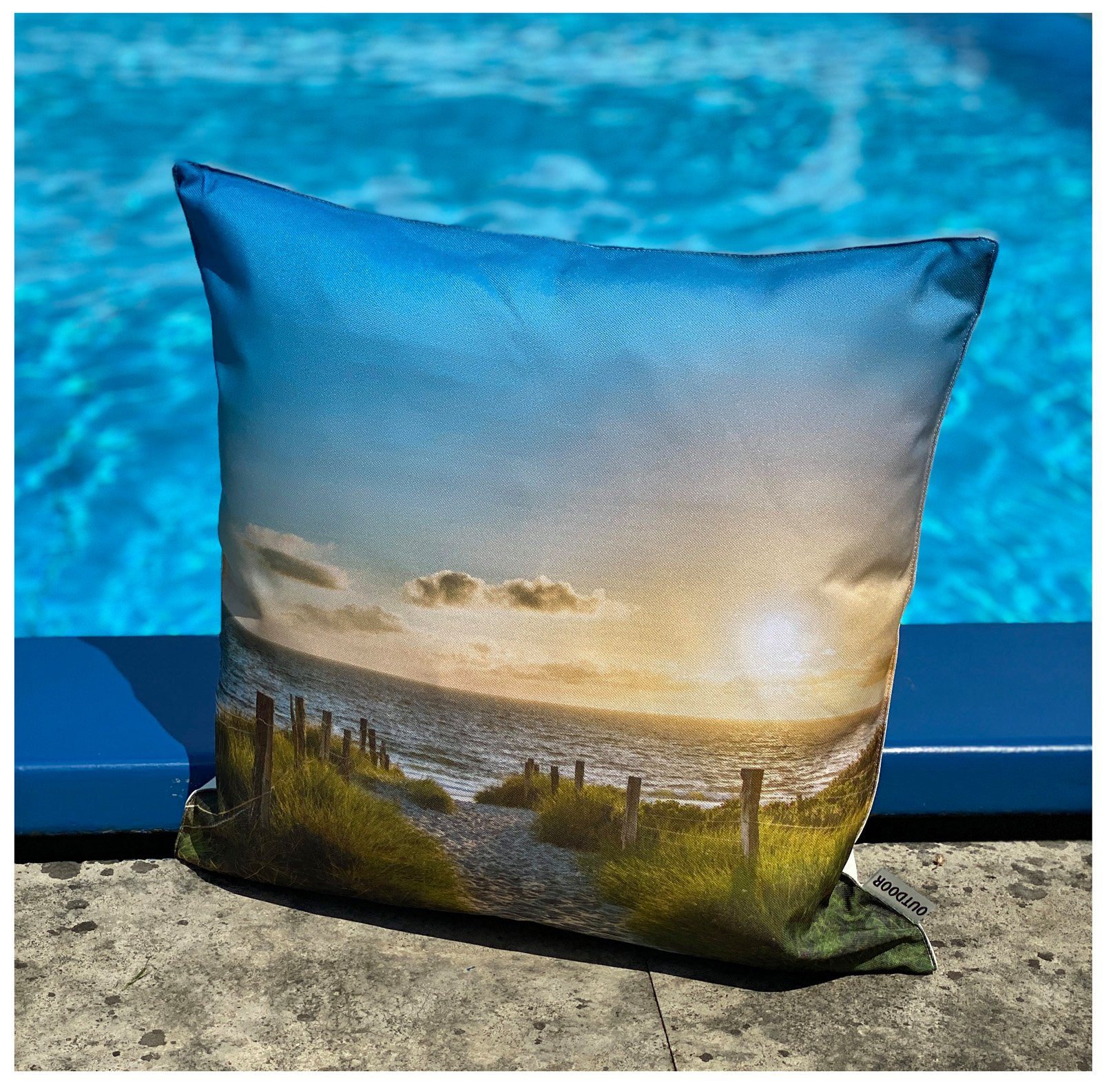 heimtexland Dekokissen Outdoorkissen 45x45 Outdoor Garten Deko Kissen, Lotus Effekt, schmutz- und wasserabweisend, inkl. Füllung