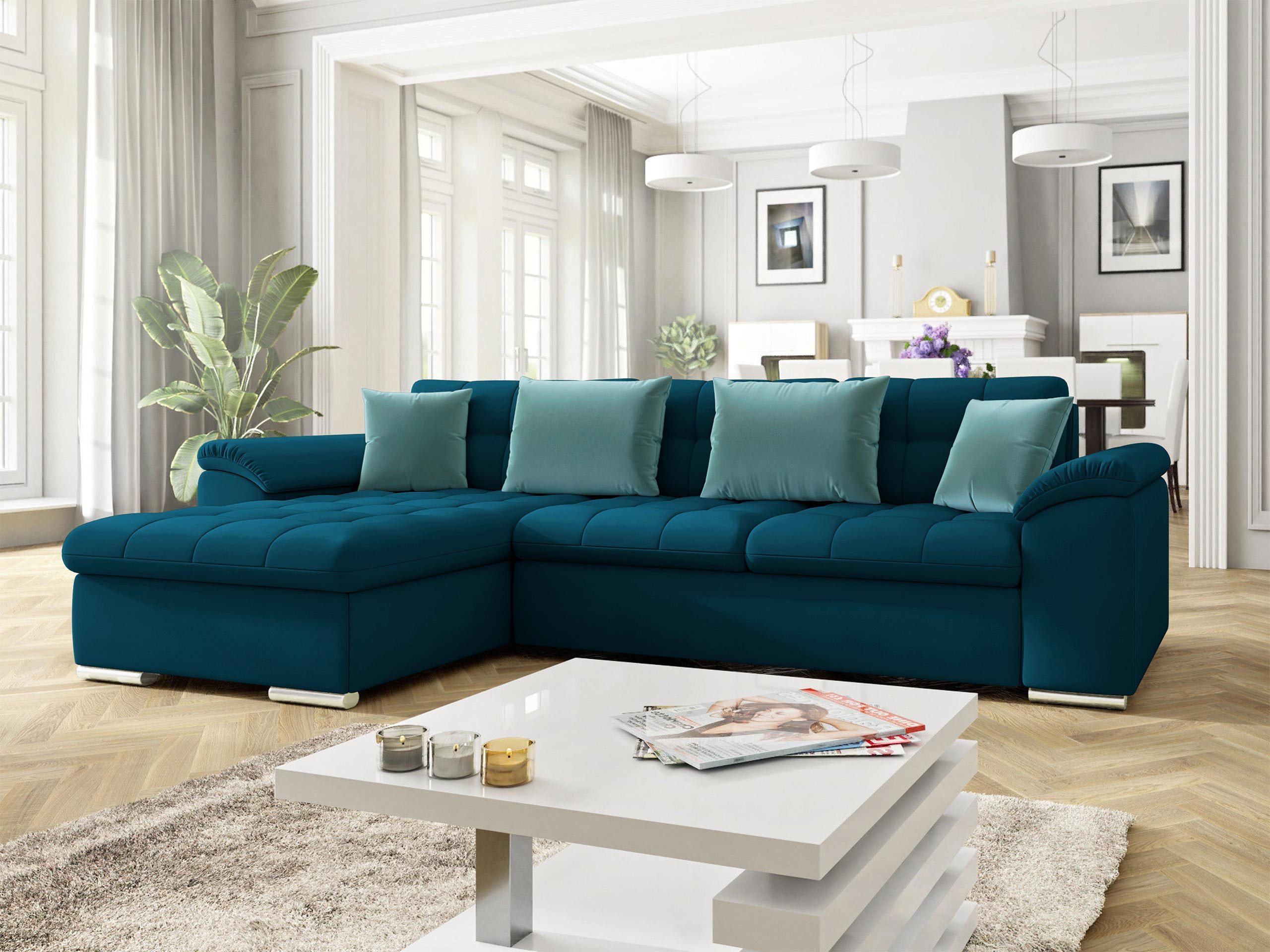 MIRJAN24 Ecksofa Diana Premium, mit Bettkasten und Schlaffunktion, Kissen-Set, freier Seitenwahl