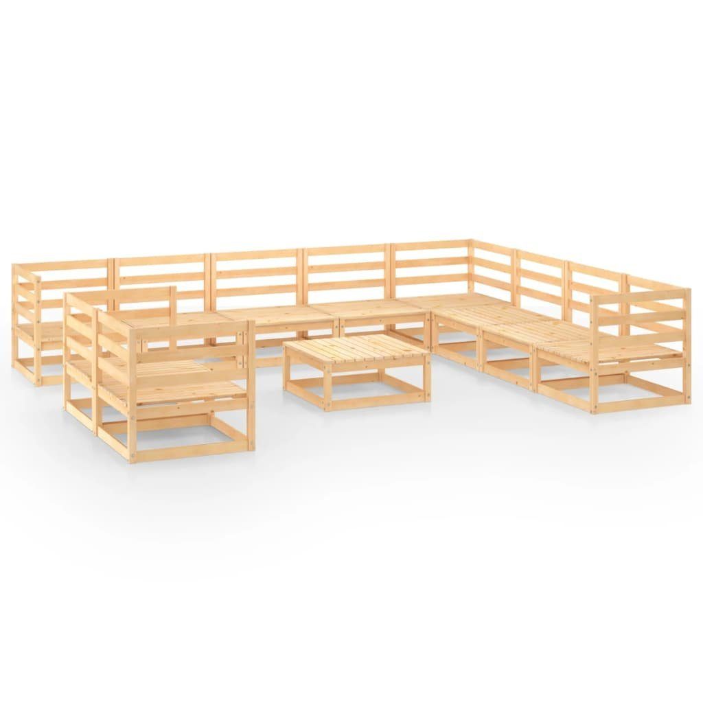 Garten Holz Natur Lounge Massivholz vidaXL Loungem Set Sitzgruppe Set Kiefer 11-tlg Garten-Essgruppe