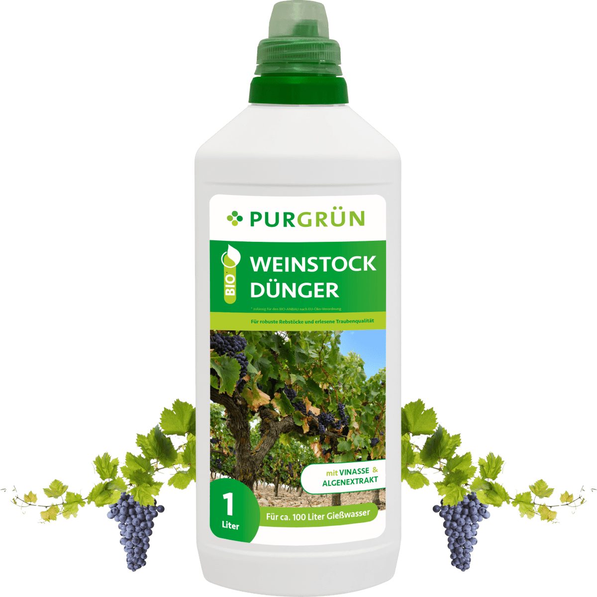 Obstdünger Purgrün Bio Weinstock Dünger, NPK 4+1+7, Algenextrakt, 1 Liter