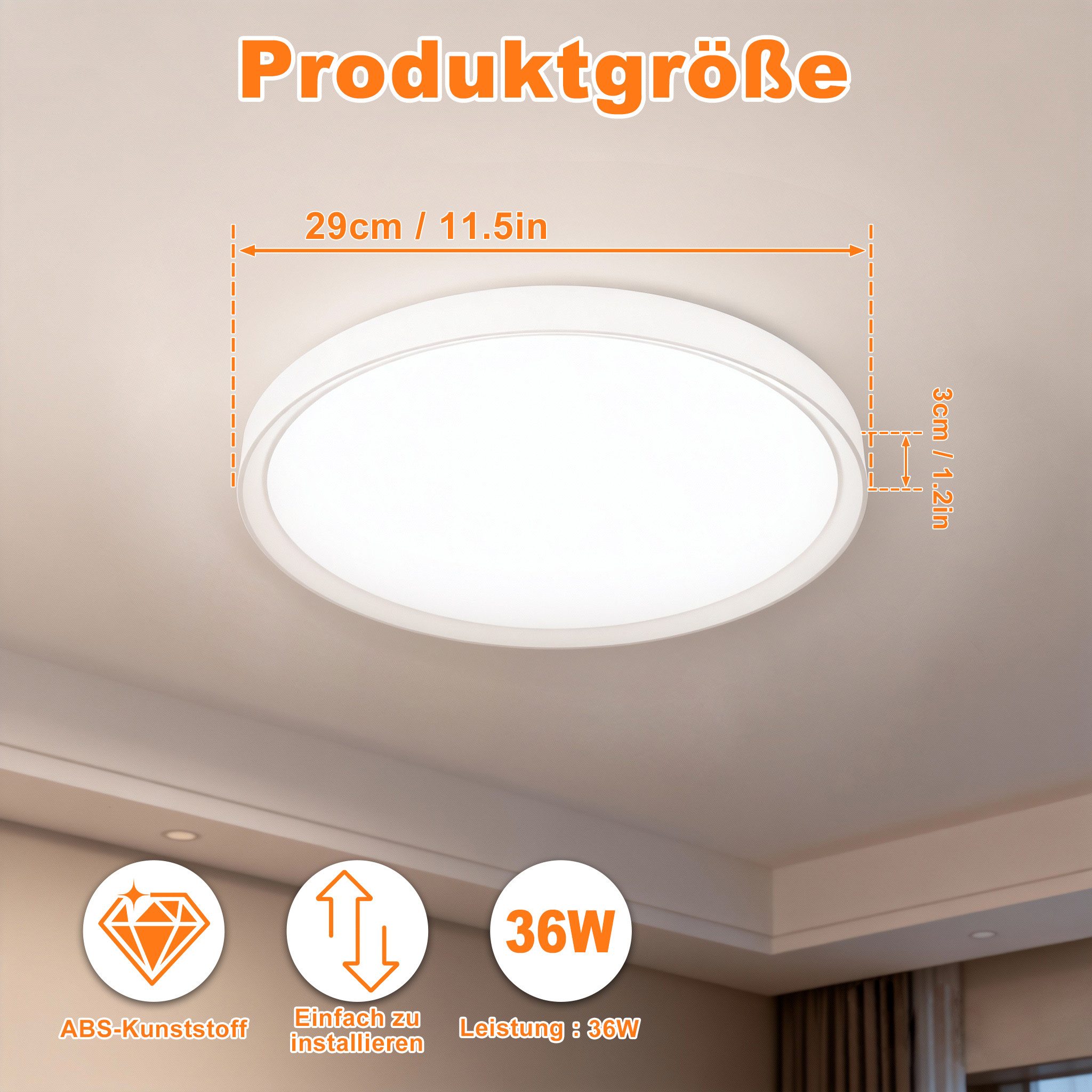 FIVMEN LED Deckenleuchte Deckenlampe 36 W/48 W/72 W Flach Rund 6000K-6500K günstig online kaufen