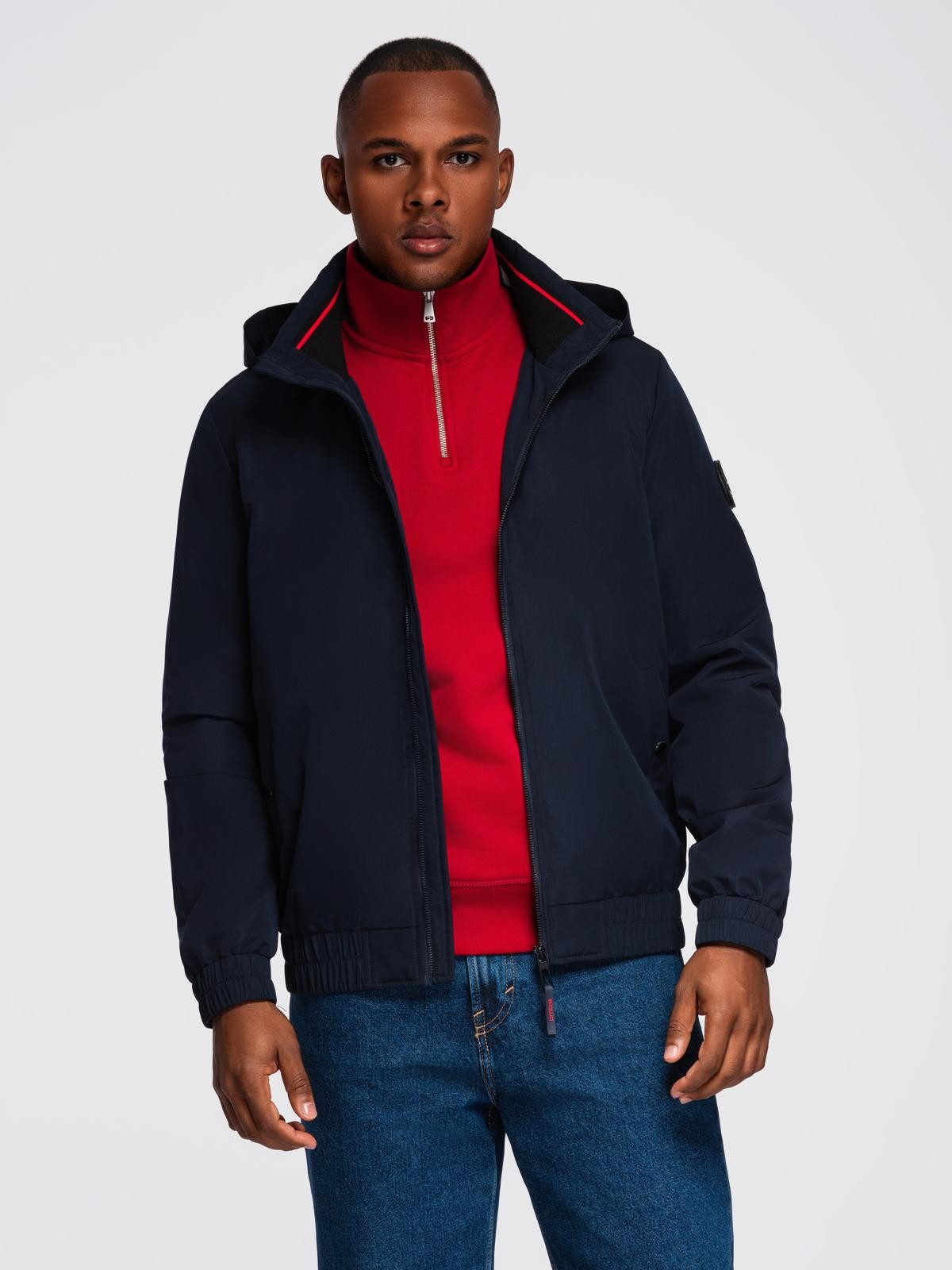 Steppjacke Herrenjacke mit Kapuze und hohem Stehkragen