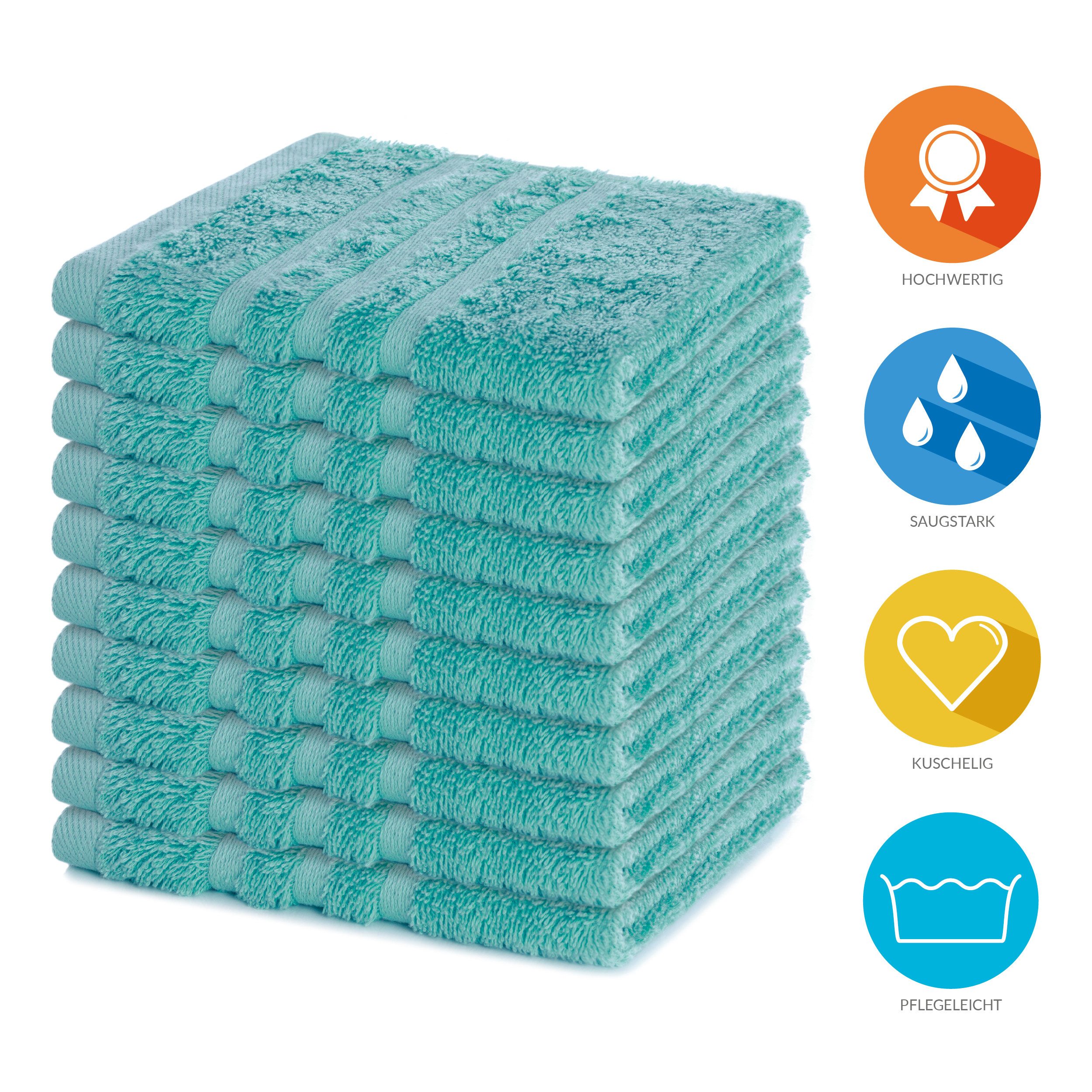 Lavea Seiftuch 10er Gästehandtücher Set 30x30 cm Elena Frottee, kleine Waschlappen, 100% Baumwolle (10er Set), 500 g/m² Frottier, weich & saugstark, pflegeleicht