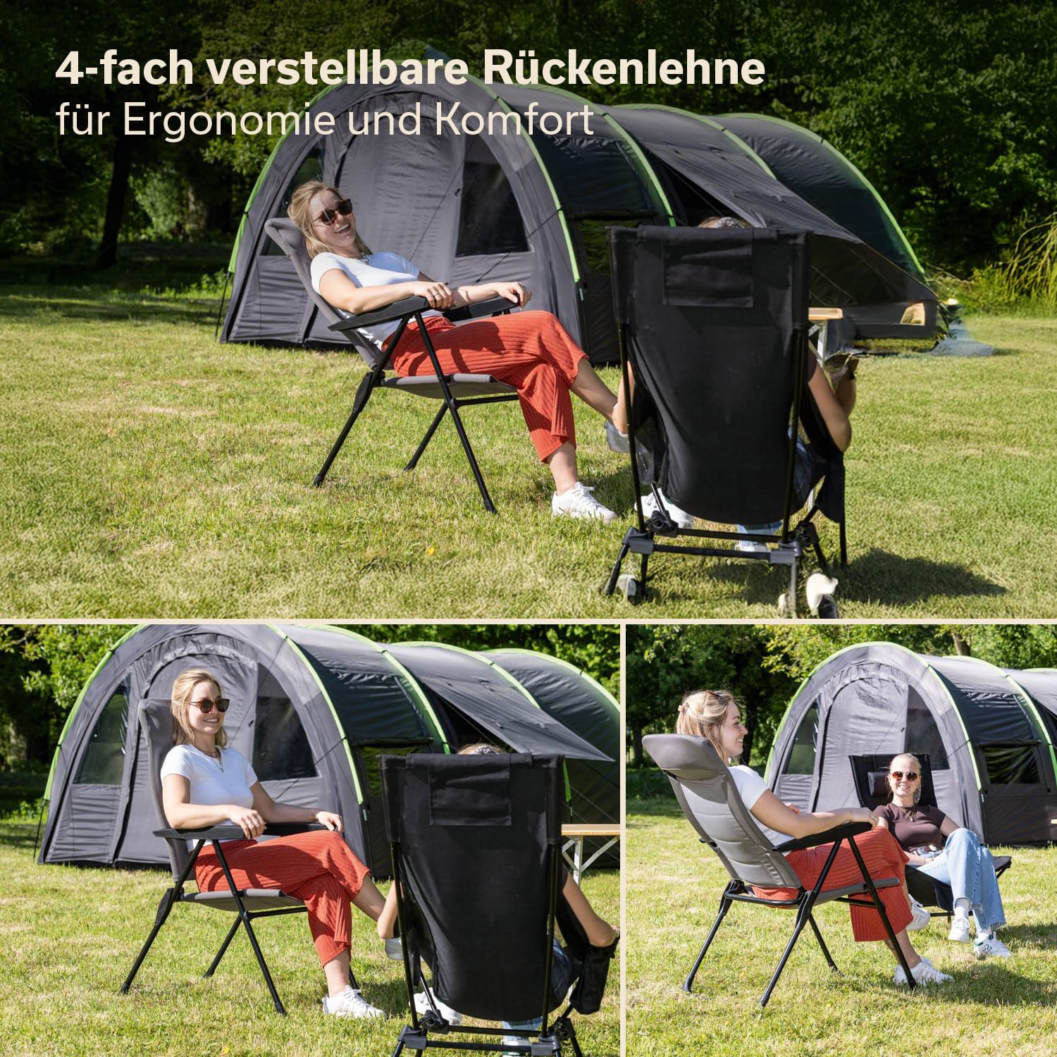 Skandika Campingstuhl Hochlehner Kvist, faltbar, Aluminium & Stahl, gepolstert (Kopfstütze, Anti-Rutsch-Füße, Abmessungen 73 × 60 × 116 cm), verstellbare Rückenlehne, 150 kg belastbar, Sitzhöhe 45 cm