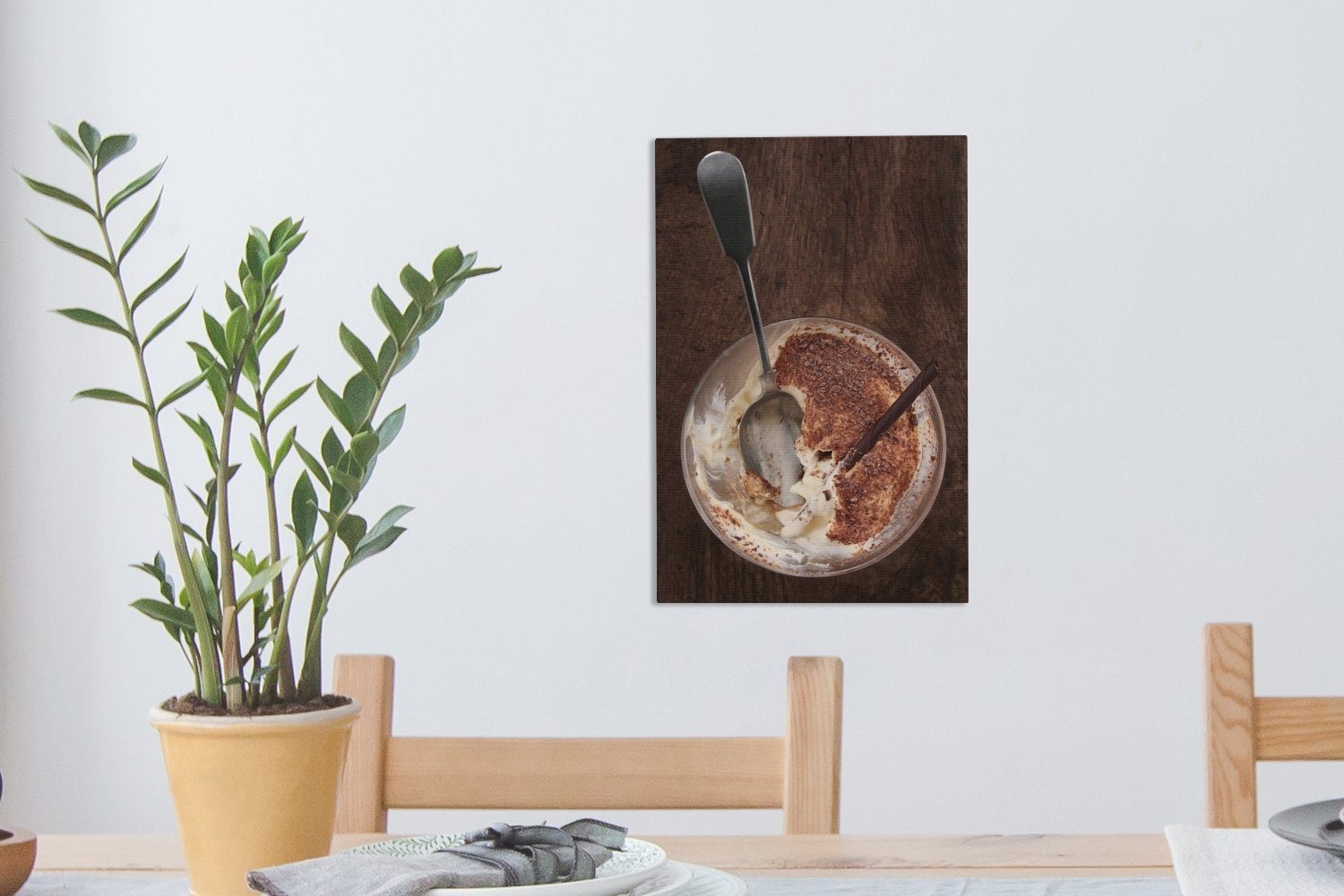 Leinwandbild eine Gemälde, auf cm bespannt fertig Draufsicht 20x30 Tiramisu-Torte, durchbrochene St), OneMillionCanvasses® Leinwandbild Zackenaufhänger, inkl. (1