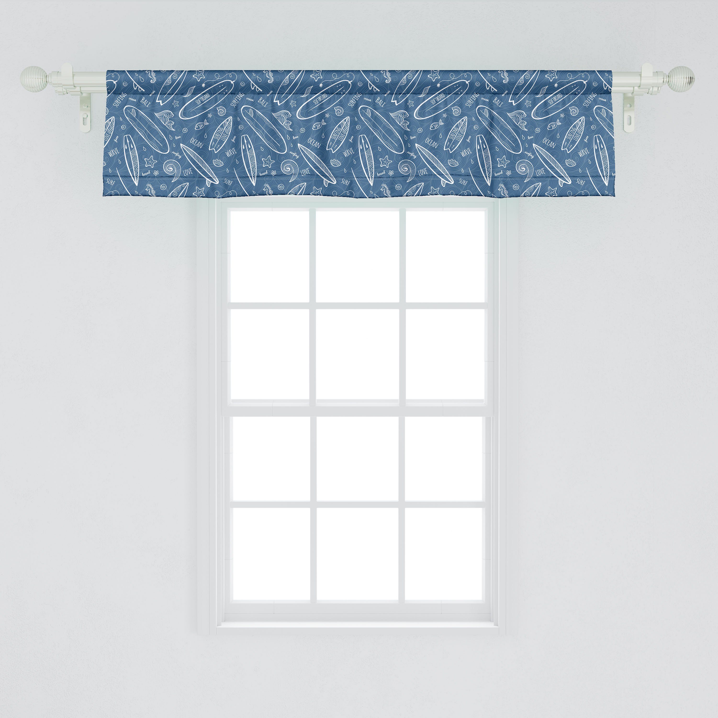 Surfbrett Küche Vorhang Volant mit Abakuhaus, Microfaser, Stangentasche, Dekor für Scheibengardine Schlafzimmer Ozean-Wellen-Gekritzel