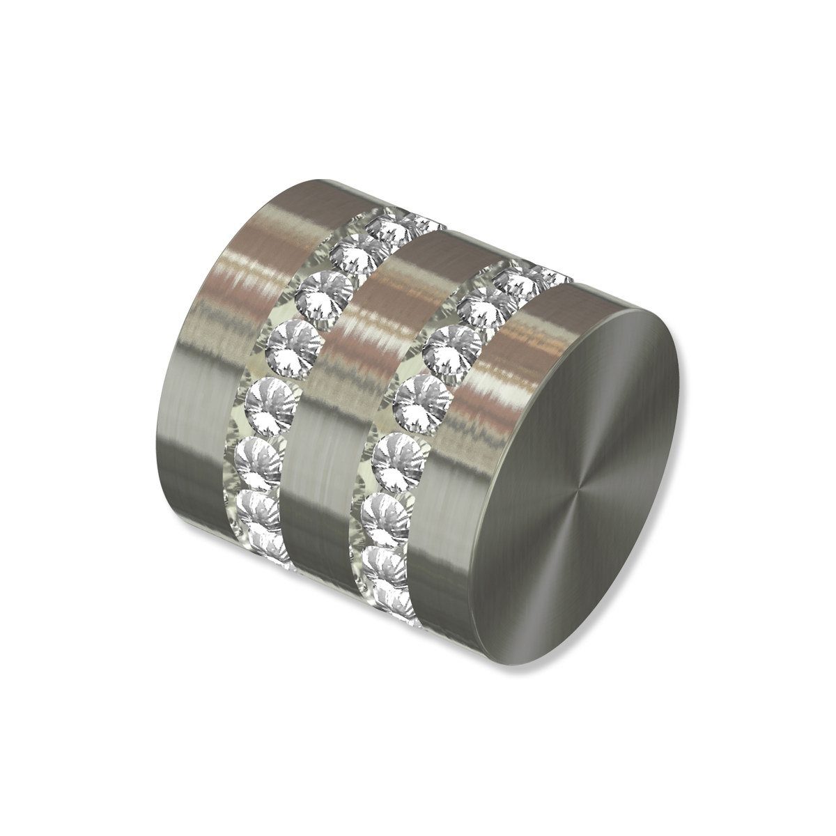 INTERDECO Gardinenstangen-Endstück Estana (Kappe mit Glitzersteinen), für 20 mm Ø, (Packung, Edelstahl-Optik), 2 Stück