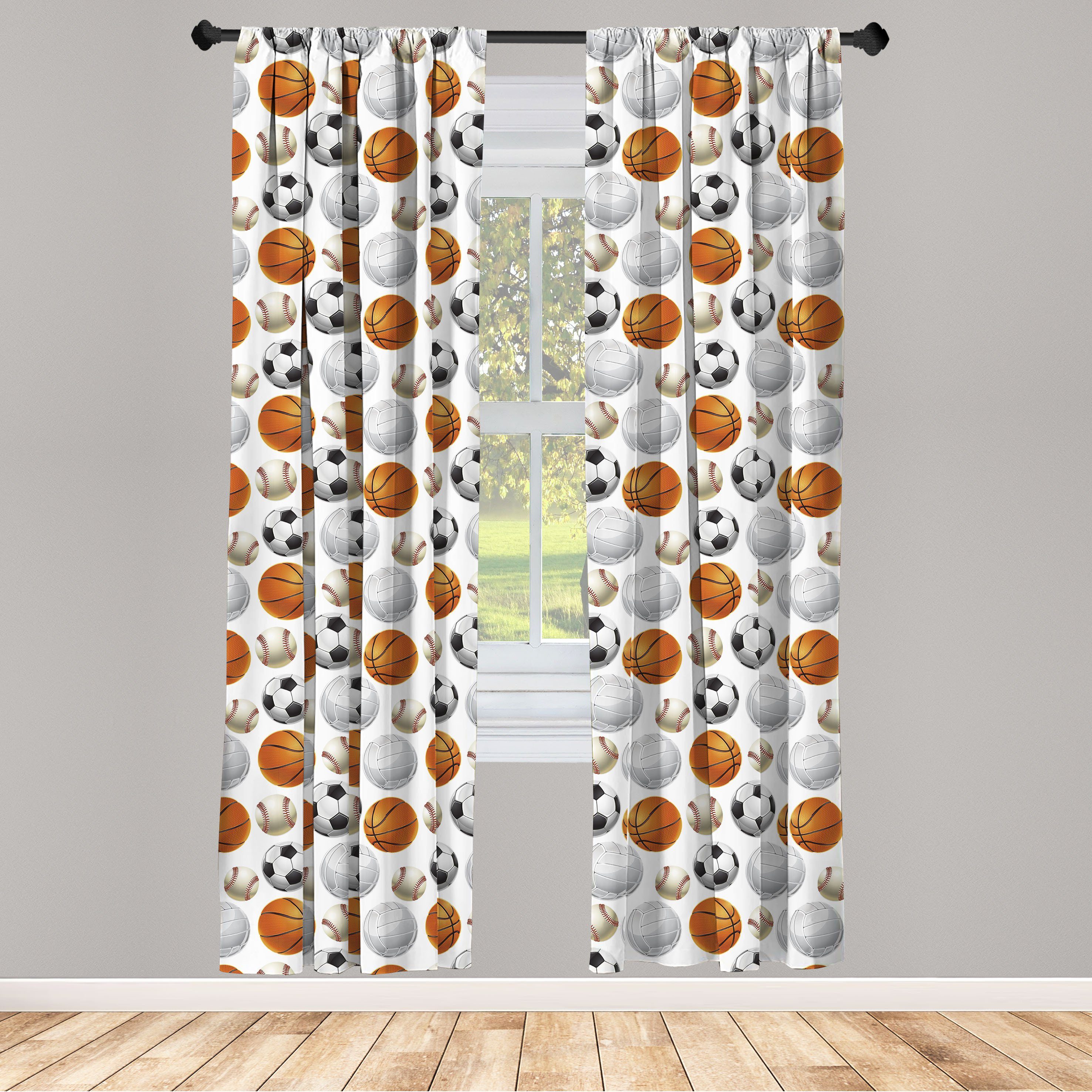 Gardine Vorhang für Wohnzimmer Schlafzimmer Dekor, Abakuhaus, Microfaser, Sport Fußball und Basketball