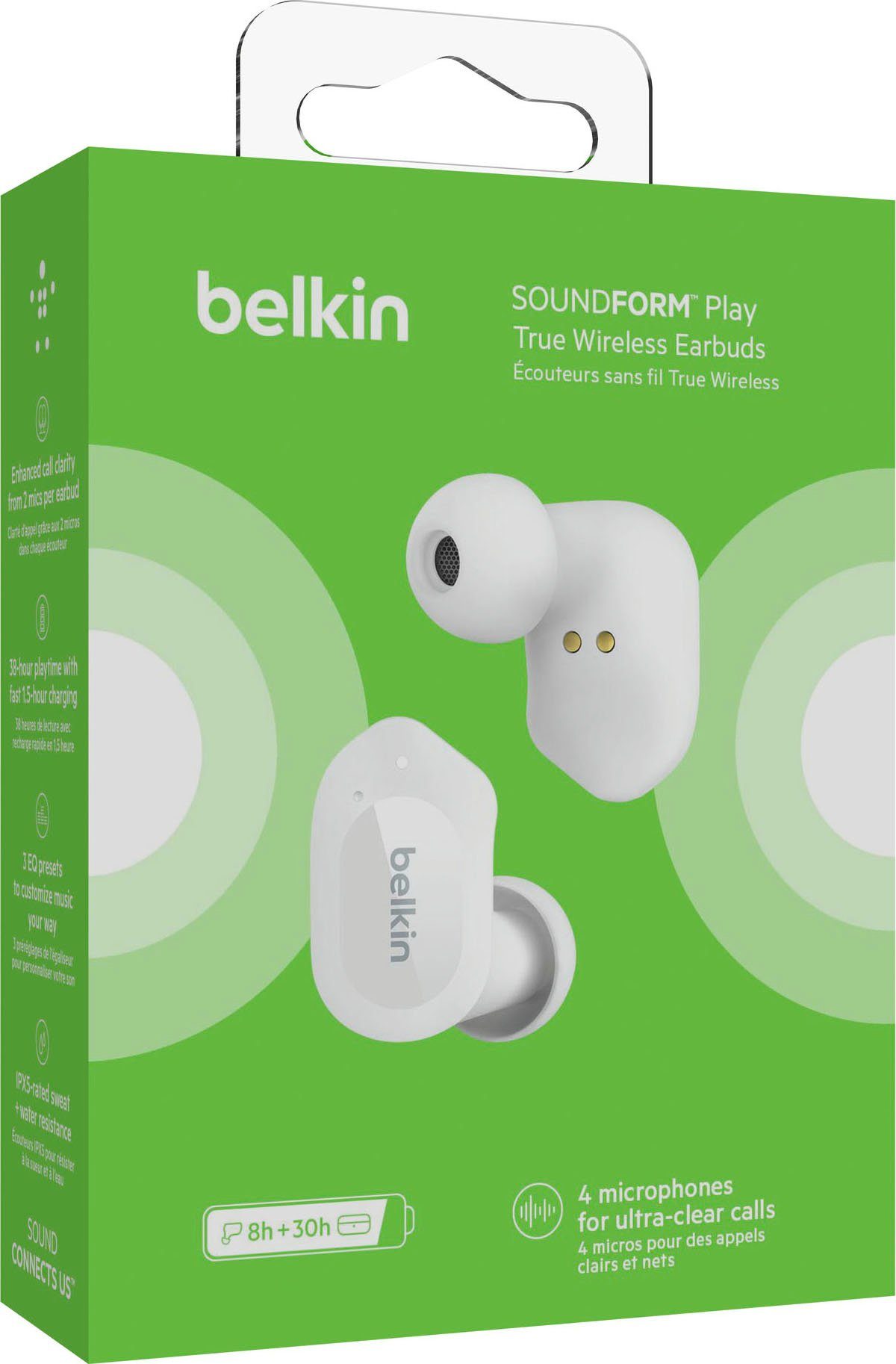 Kopfhörer dB) (Maximaler 98 Play Wireless Belkin - Kopfhörer wireless Schalldruckpegel: True weiß In-Ear SOUNDFORM