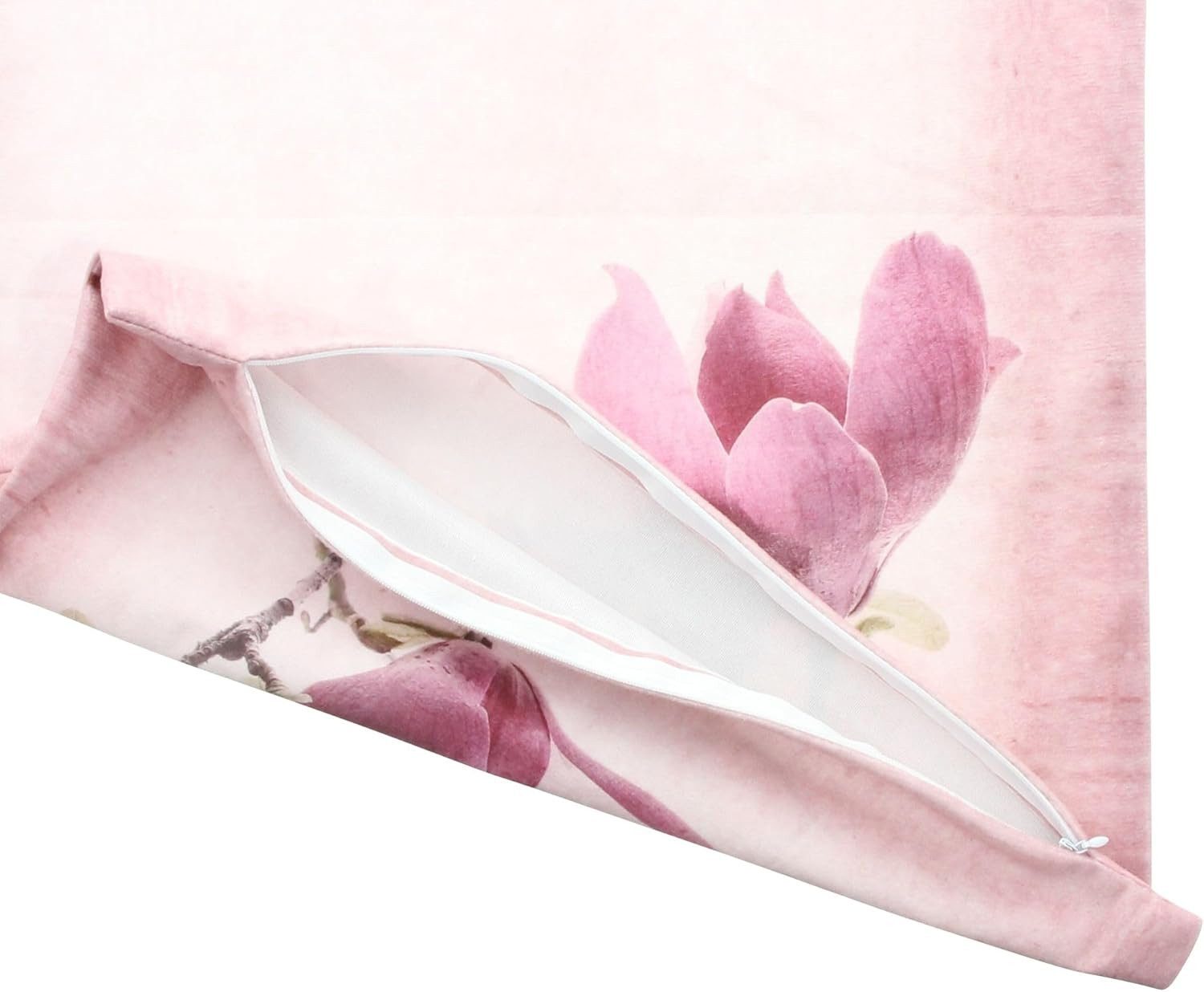 Dekoleidenschaft Kissenhülle "Tulpenmagnolie" in Samt Optik, rosa, 45x45 cm, Kissenbezug Sofakissen, Couchkissen Bezug, Zierkissenhülle, Kuschelkissen Dekikissen Hülle