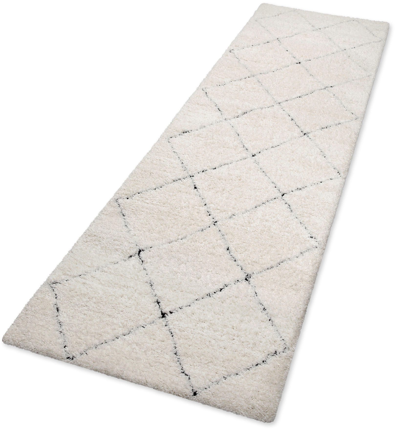 OTTO home Hochflor-Teppich Aveline, auch als Läufer erhältlich, rechteckig, Höhe: 35 mm, Langflor, Shaggy im Berber Stil, geometrisch, Raute, Wohnzimmer