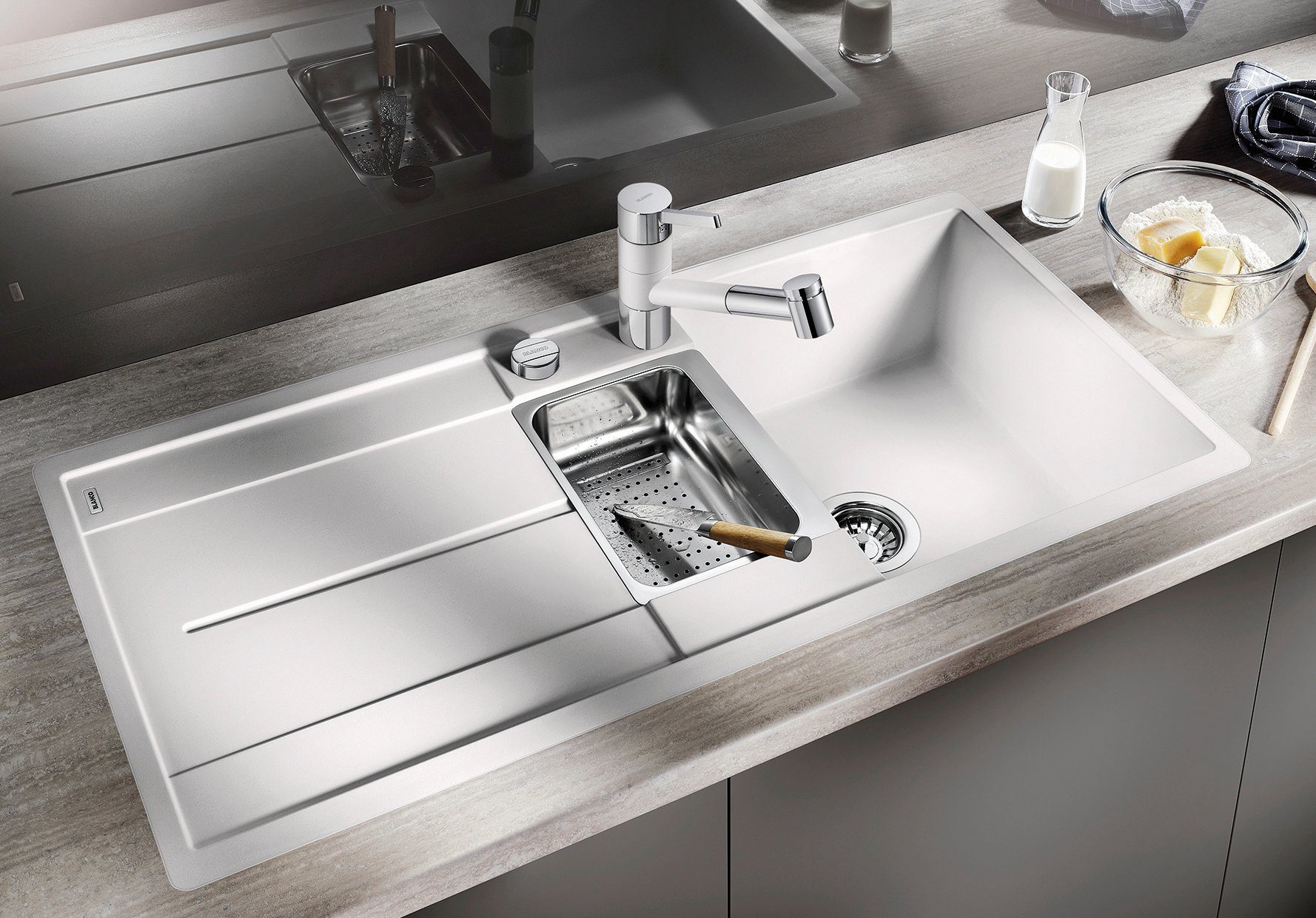 Blanco Granitspüle METRA 6 S-F, eckig, 49/99 cm, (1 St), erhältlich in mehreren Farben, inklusive Multifunktionsschale