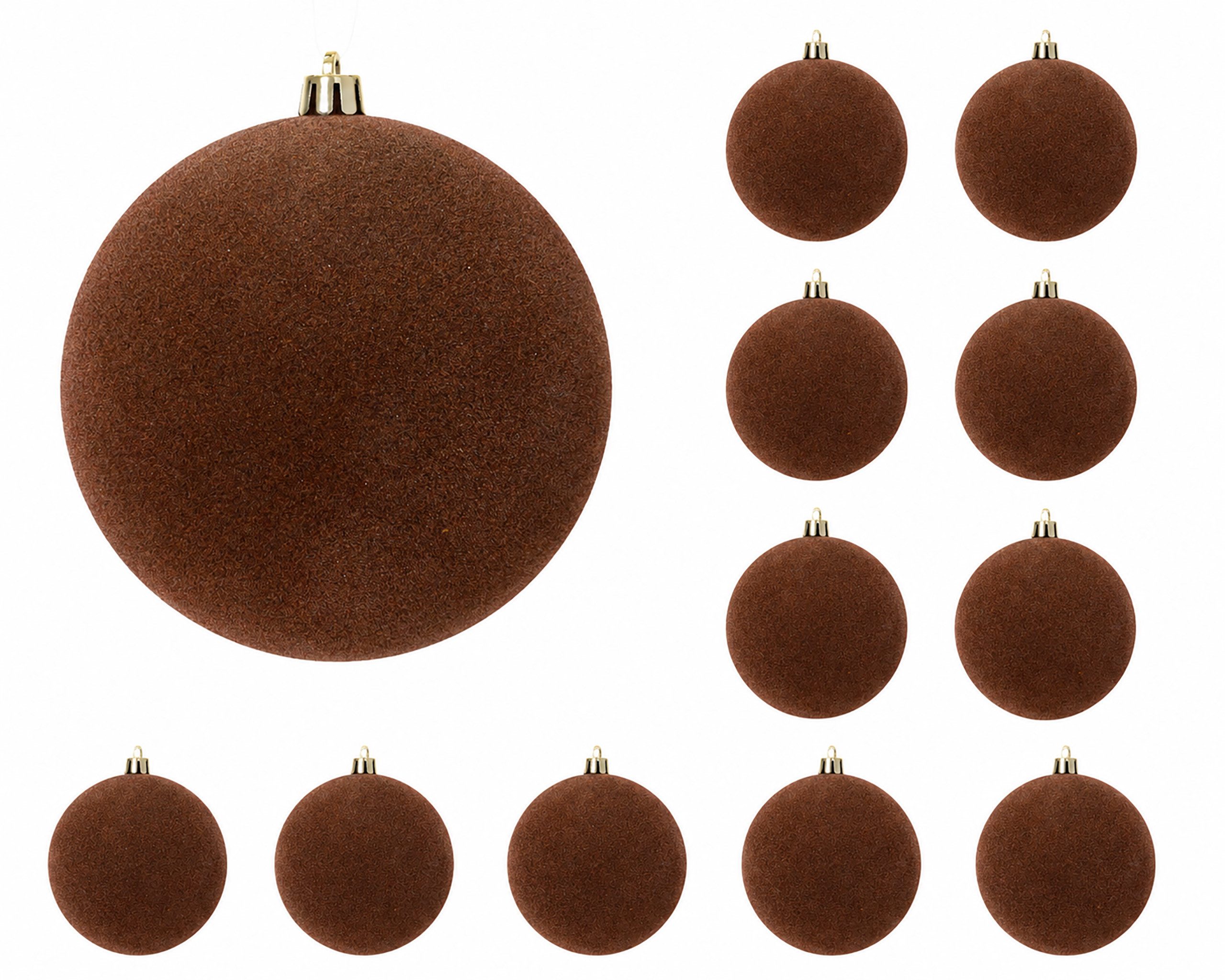 Kaemingk Weihnachtsbaumkugel, Weihnachtskugeln Kunststoff 6cm in Samtoptik 12er Set - Espressobraun